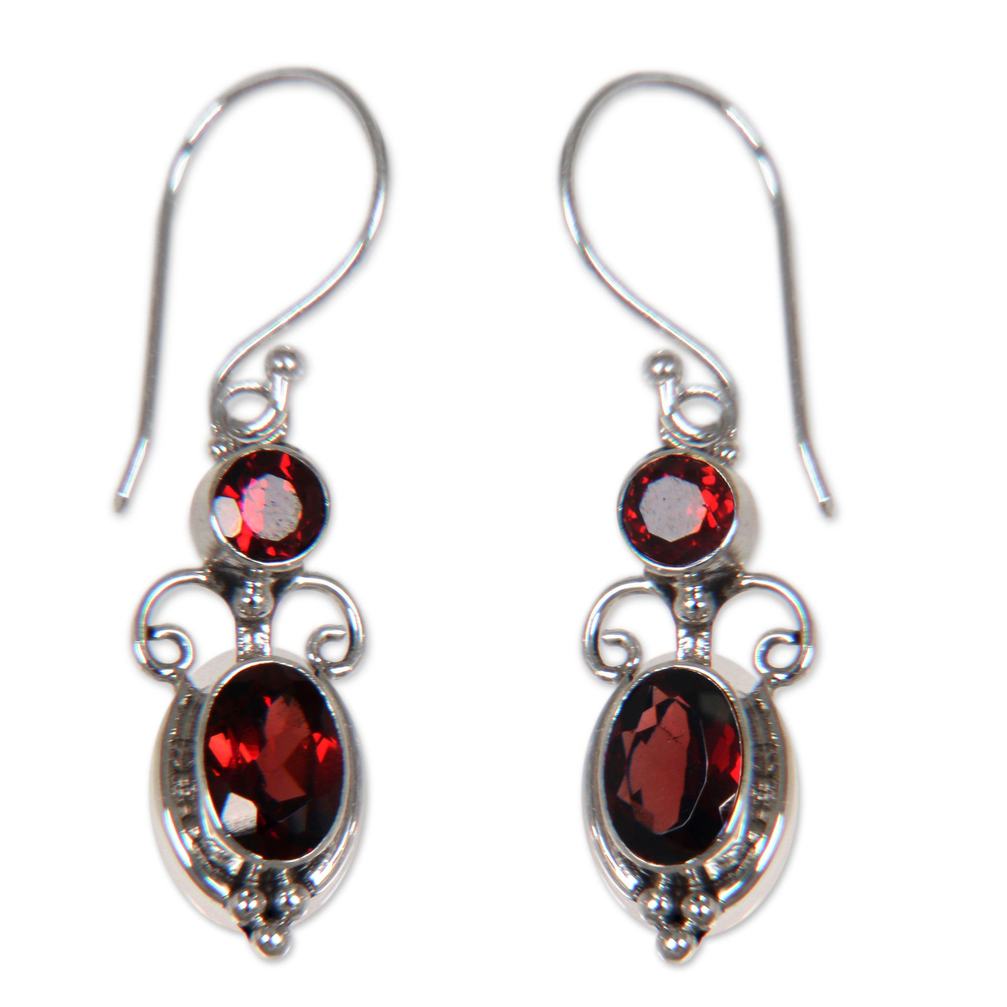 Premium Sterling Silver Garnet Dangle Earrings - Regal Elegance