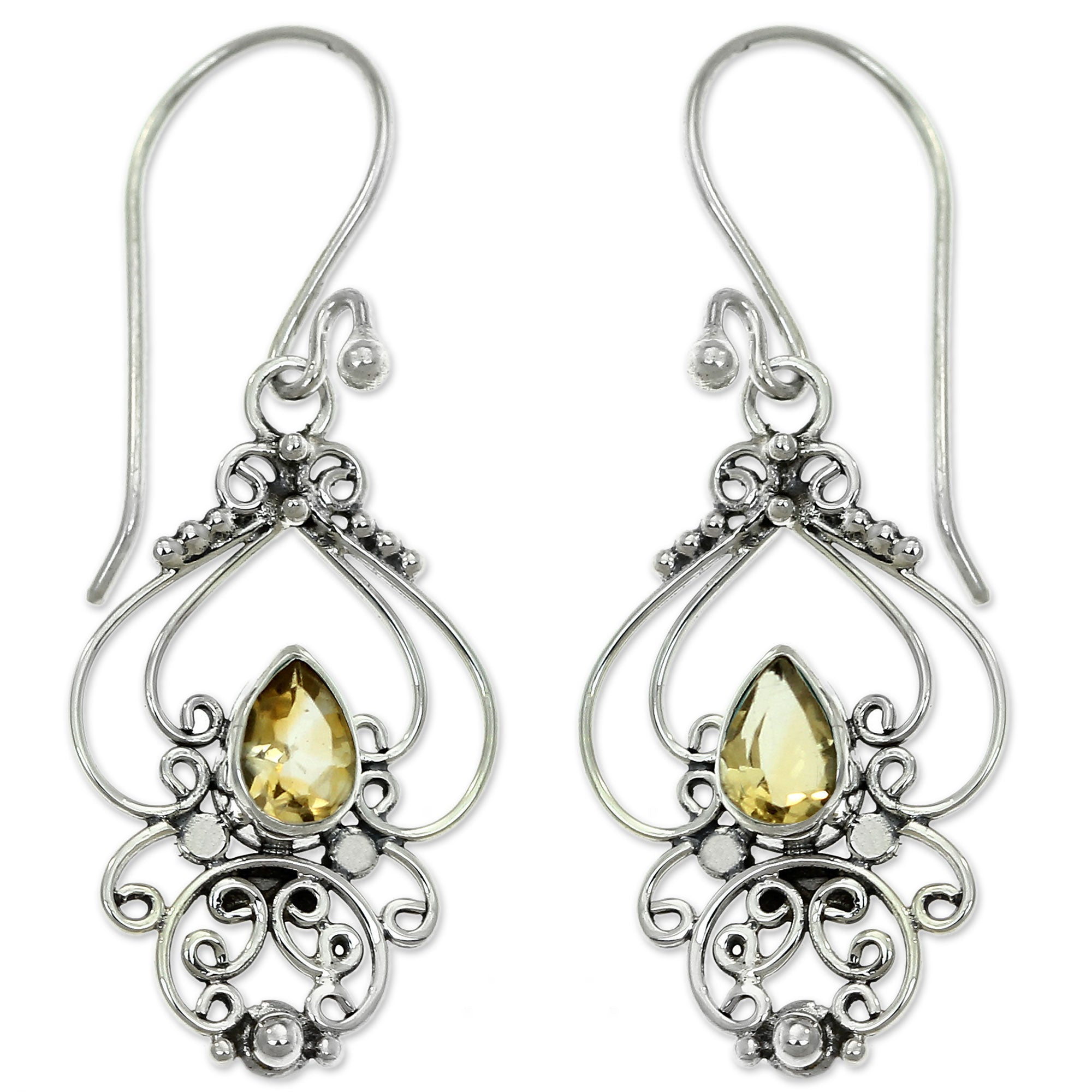 Premium Golden Arabesque Citrine Sterling Silver Dangle Earrings