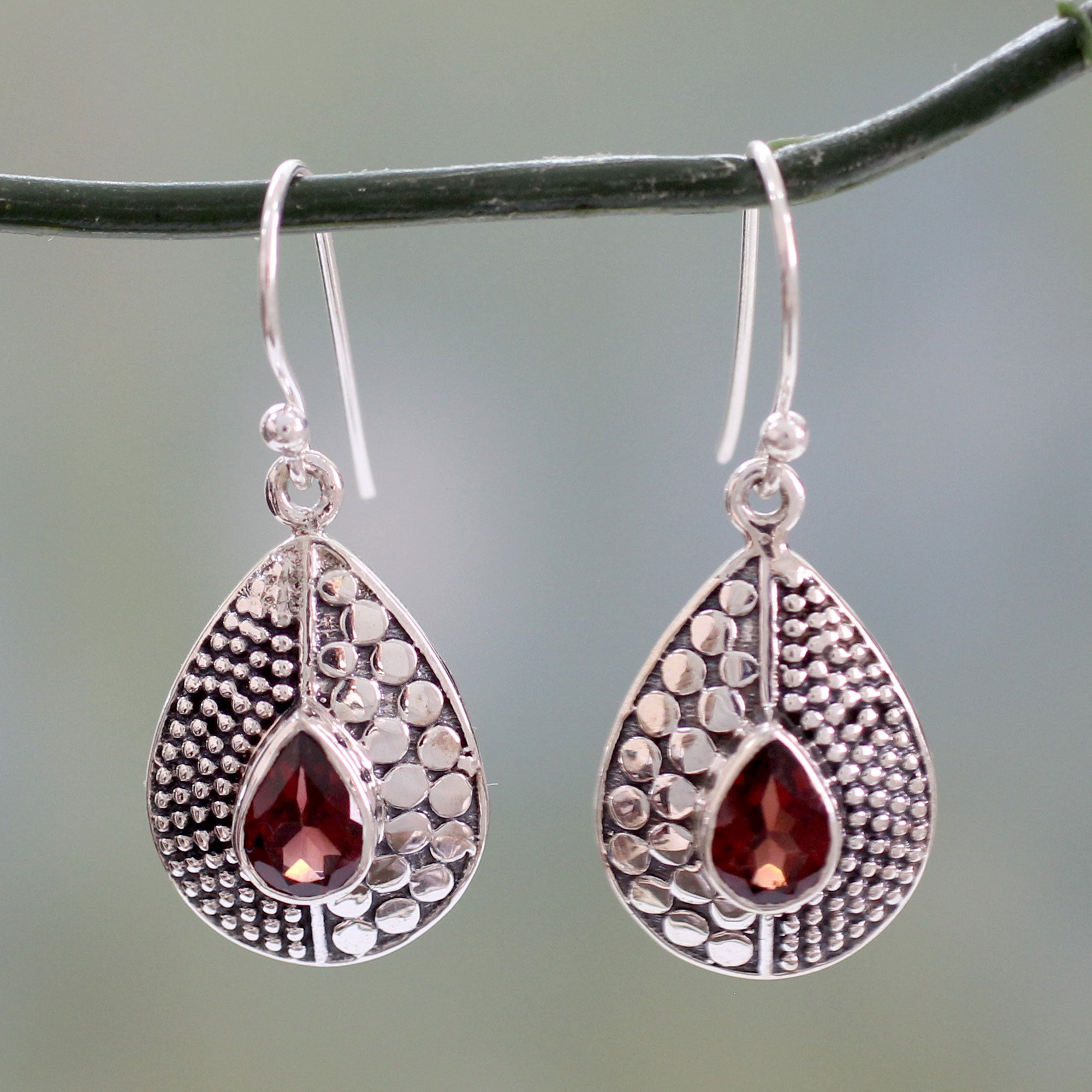 Premium Scarlet Fusion Garnet Dangle Earrings – Handcrafted Sterling Silver Jewelry