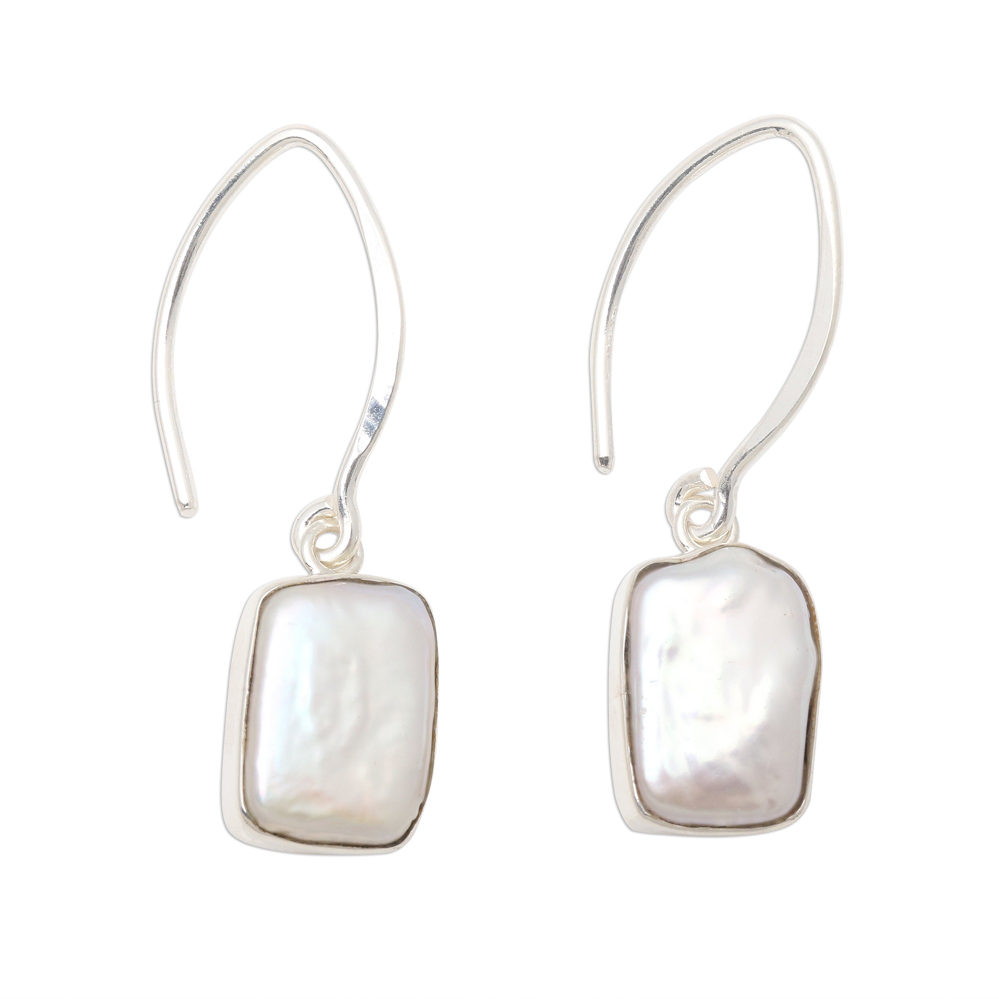 Premium Snowy Rectangles Pearl Dangle Earrings - Handcrafted in Bali