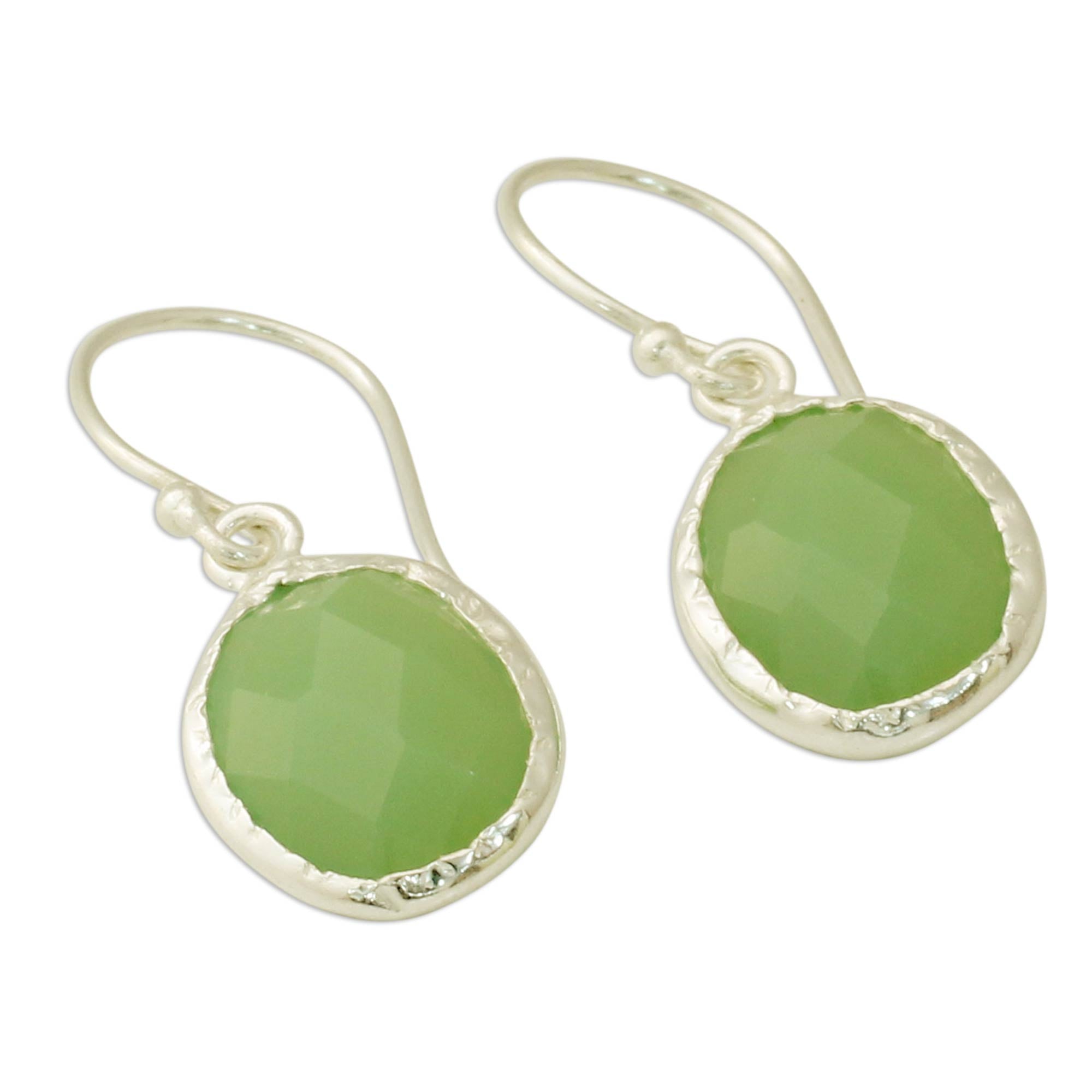 Premium Leafy Elegance Handcrafted Green Onyx Sterling Silver Earrings