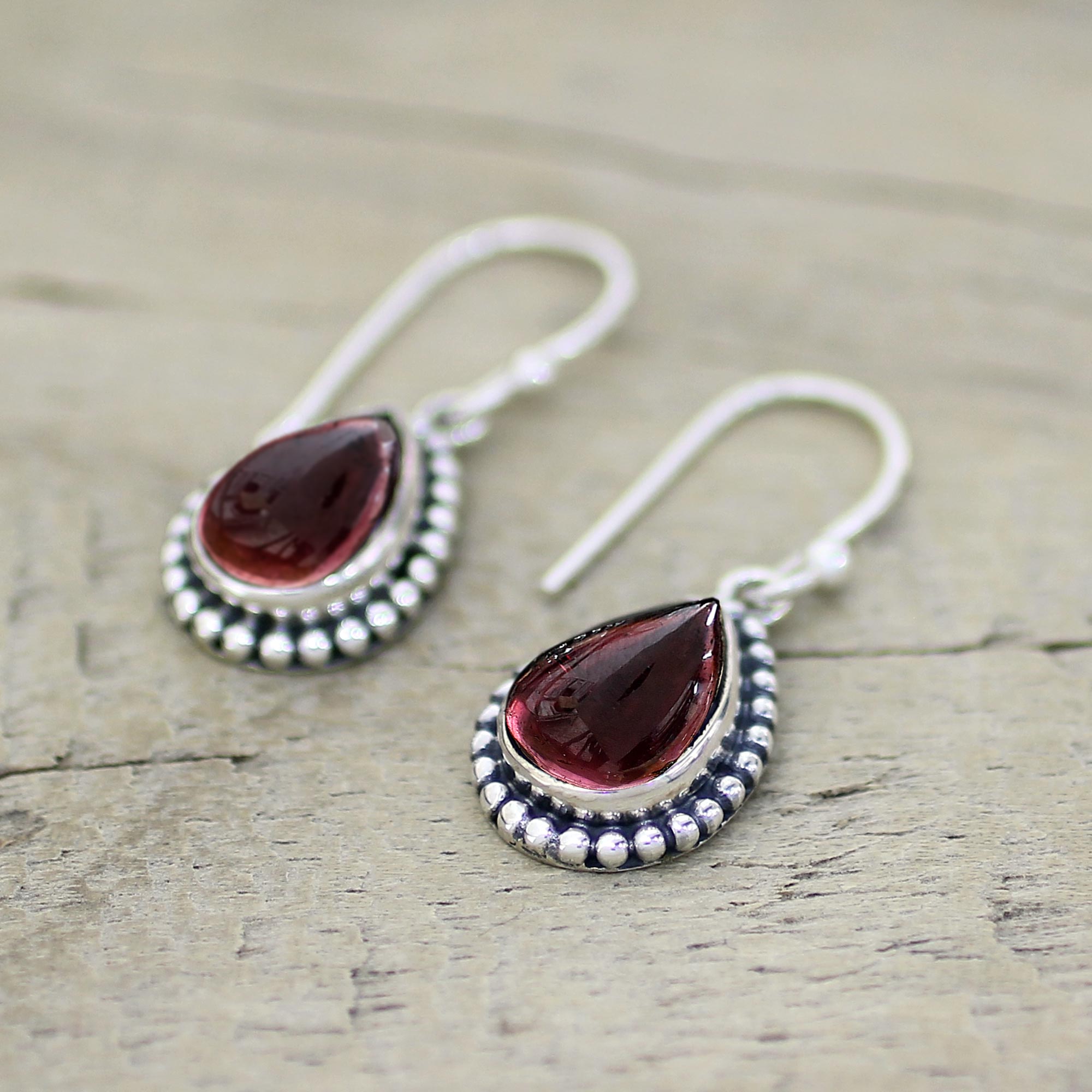 Premium Sterling Silver Garnet Drop Earrings - Radiant Dewdrops Collection