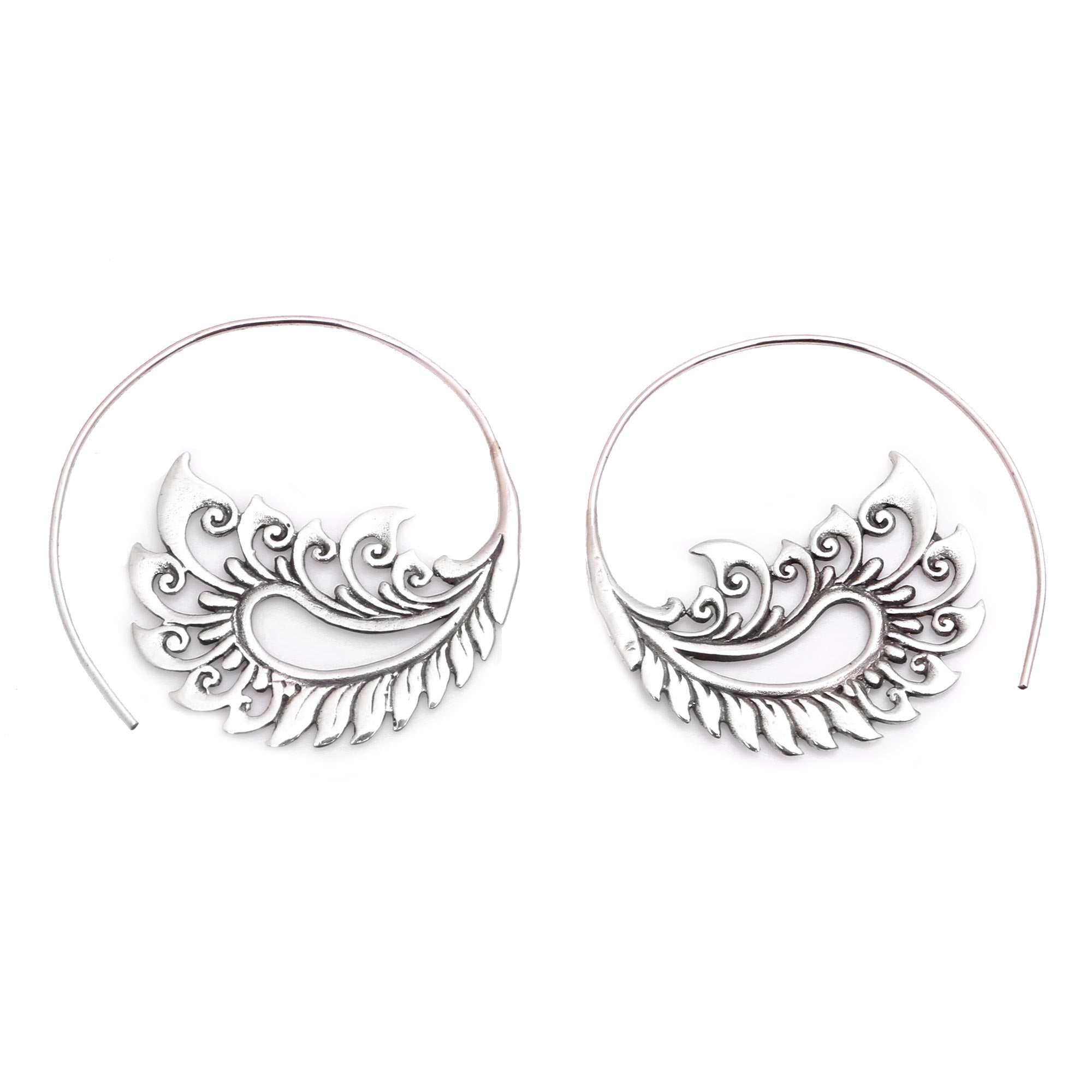 Premium Sterling Silver Paisley Half-Hoop Earrings - Artisan Crafted in Bali