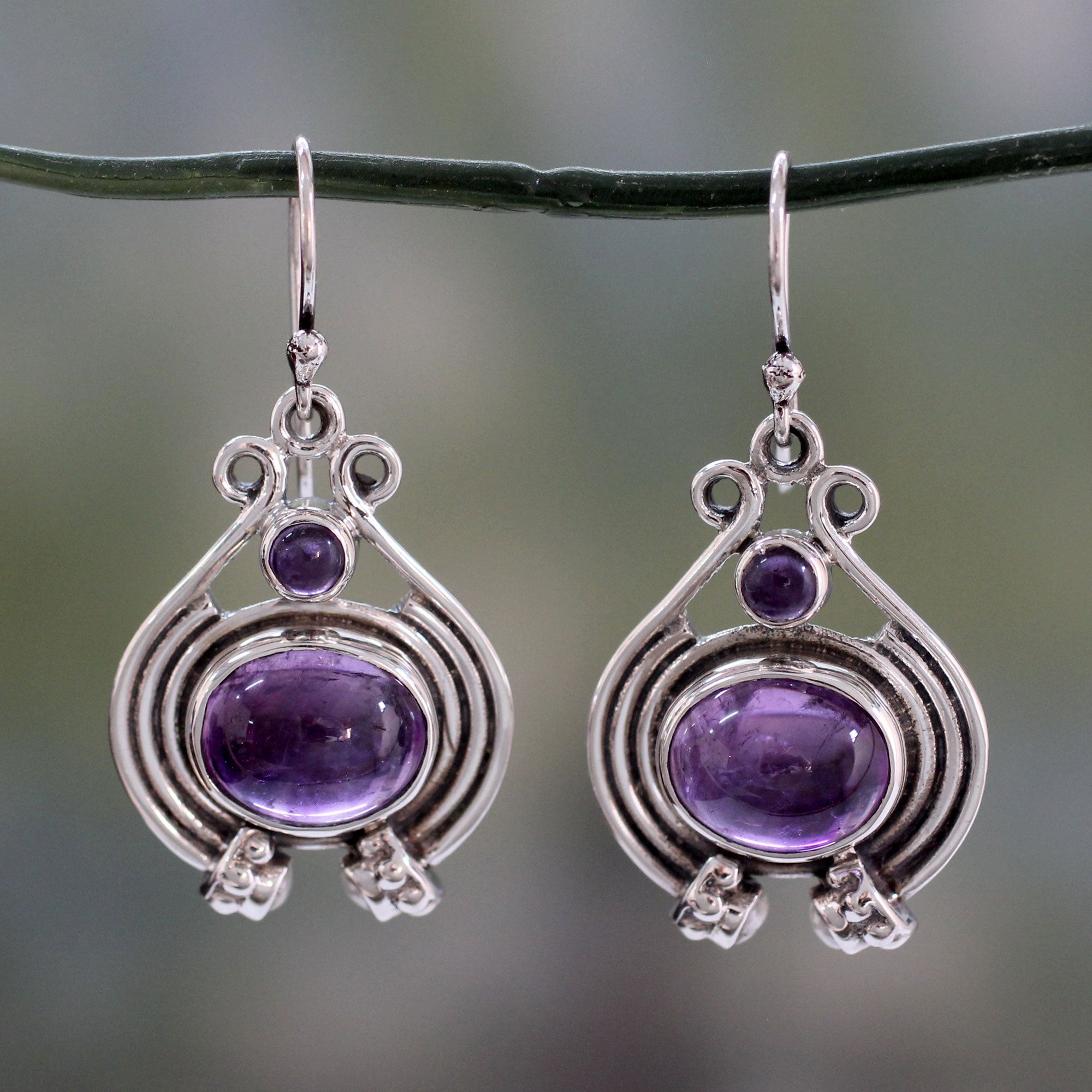 Premium Twilight Glow Amethyst & Pearl Sterling Silver Dangle Earrings