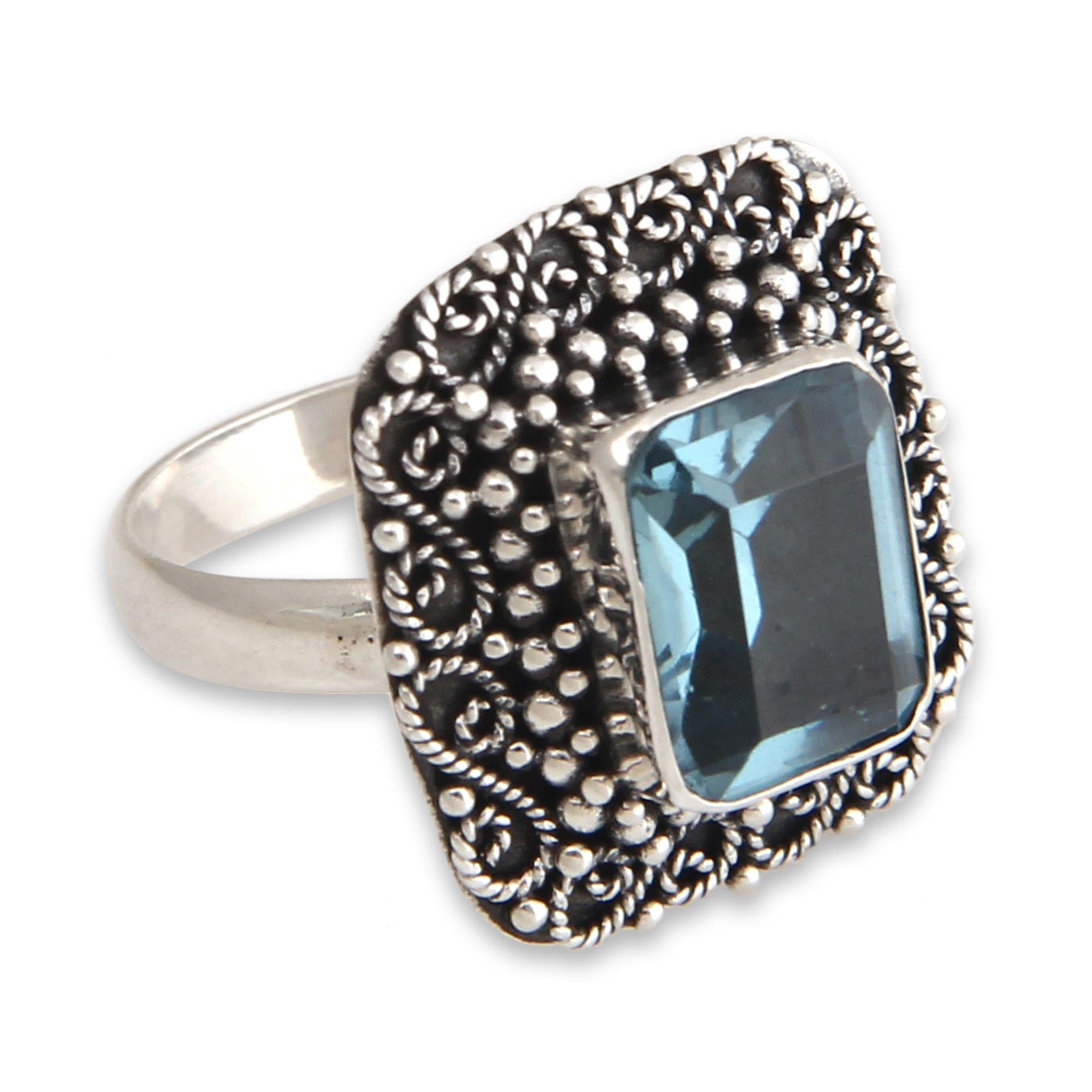 Premium Java Skies Blue Topaz & Sterling Silver Cocktail Ring