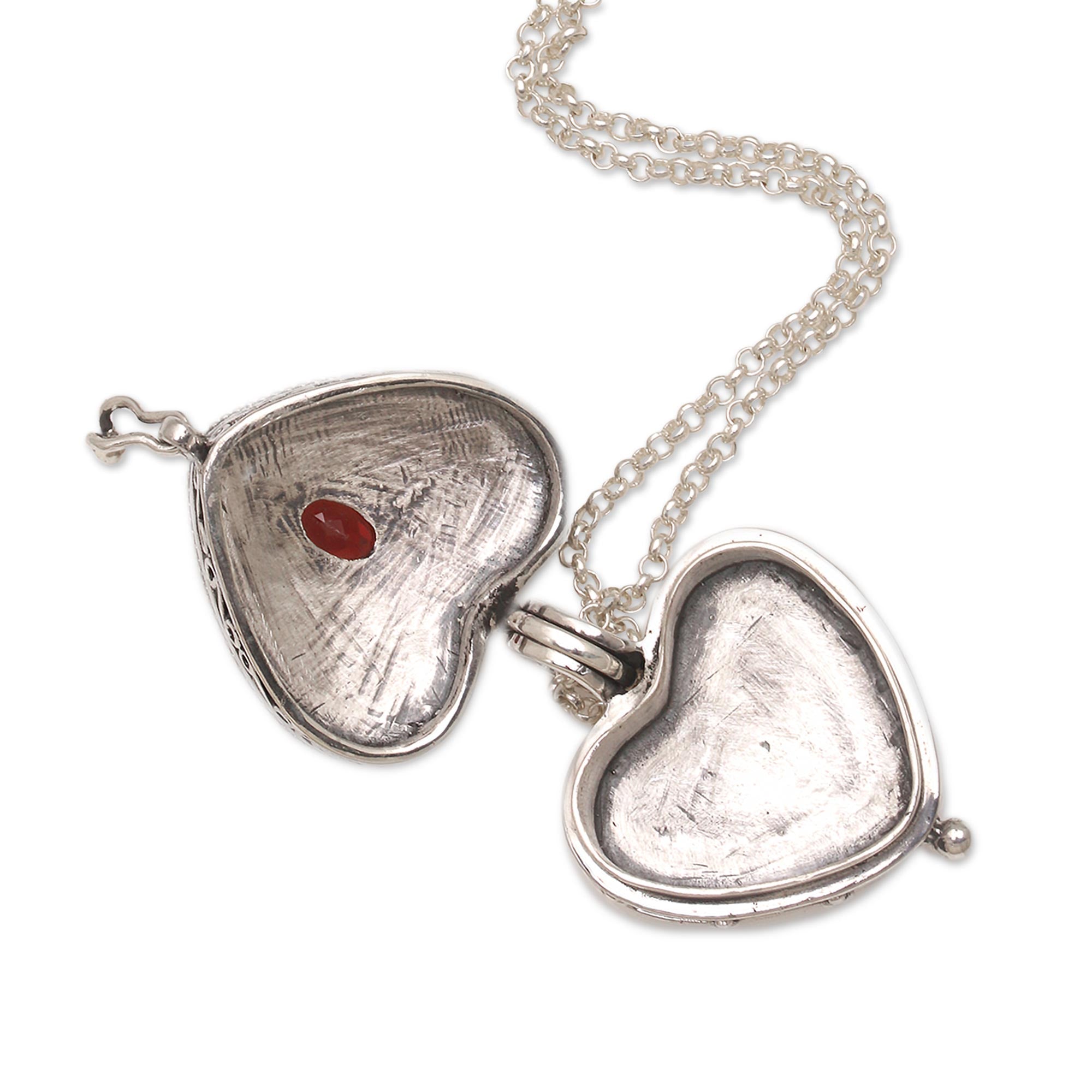 Premium Always In My Heart Garnet Silver Filigree Locket Necklace