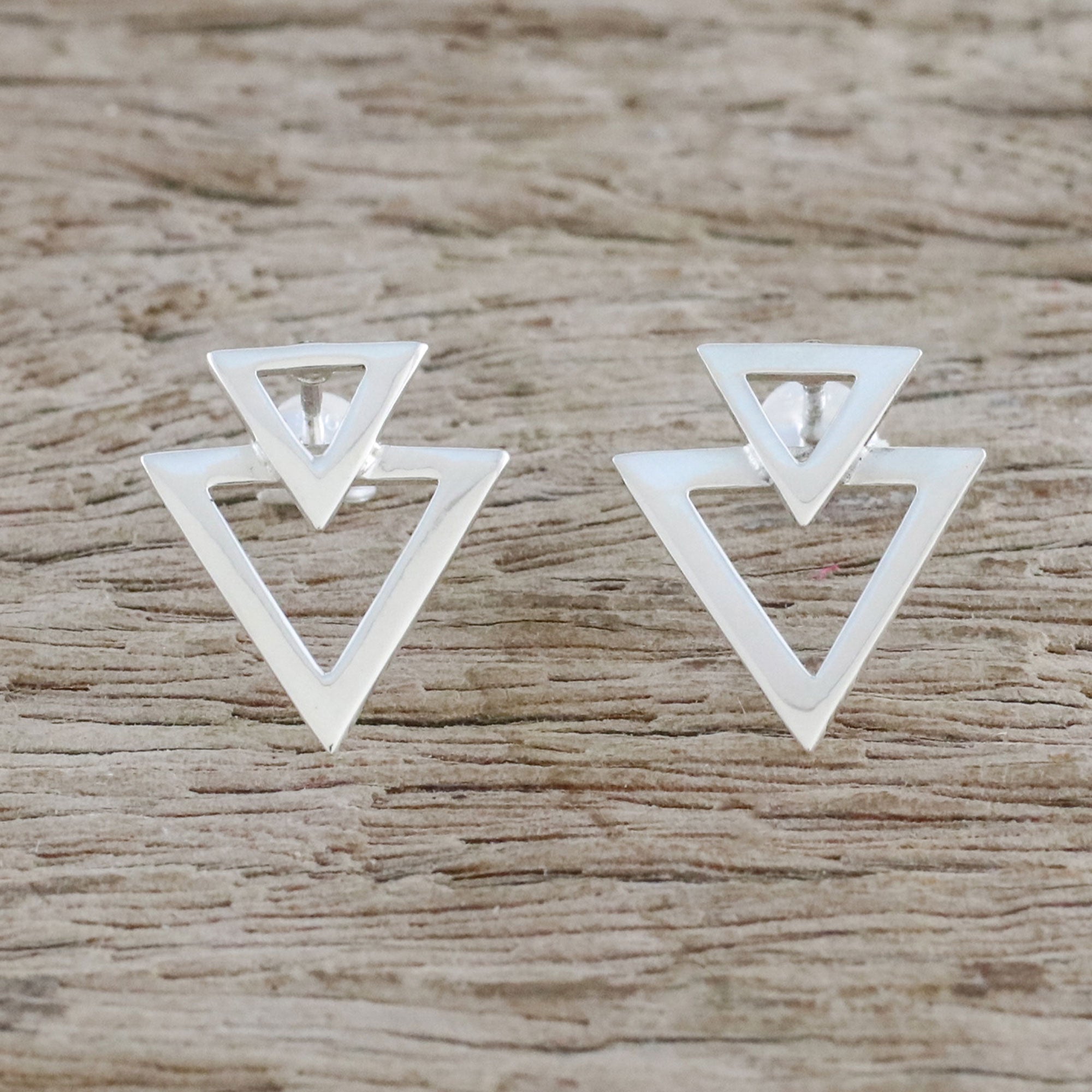 Ultimate Sterling Silver Triangle Button Earrings - Retro '80s Style