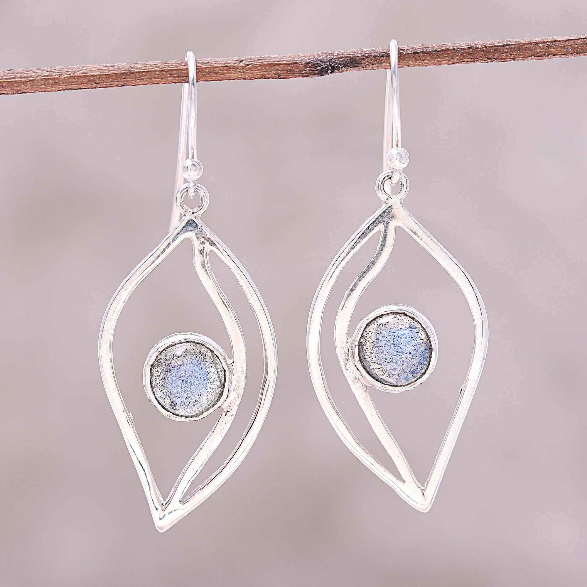 Premium Leaf-Shaped Labradorite Dangle Earrings – Handcrafted in India