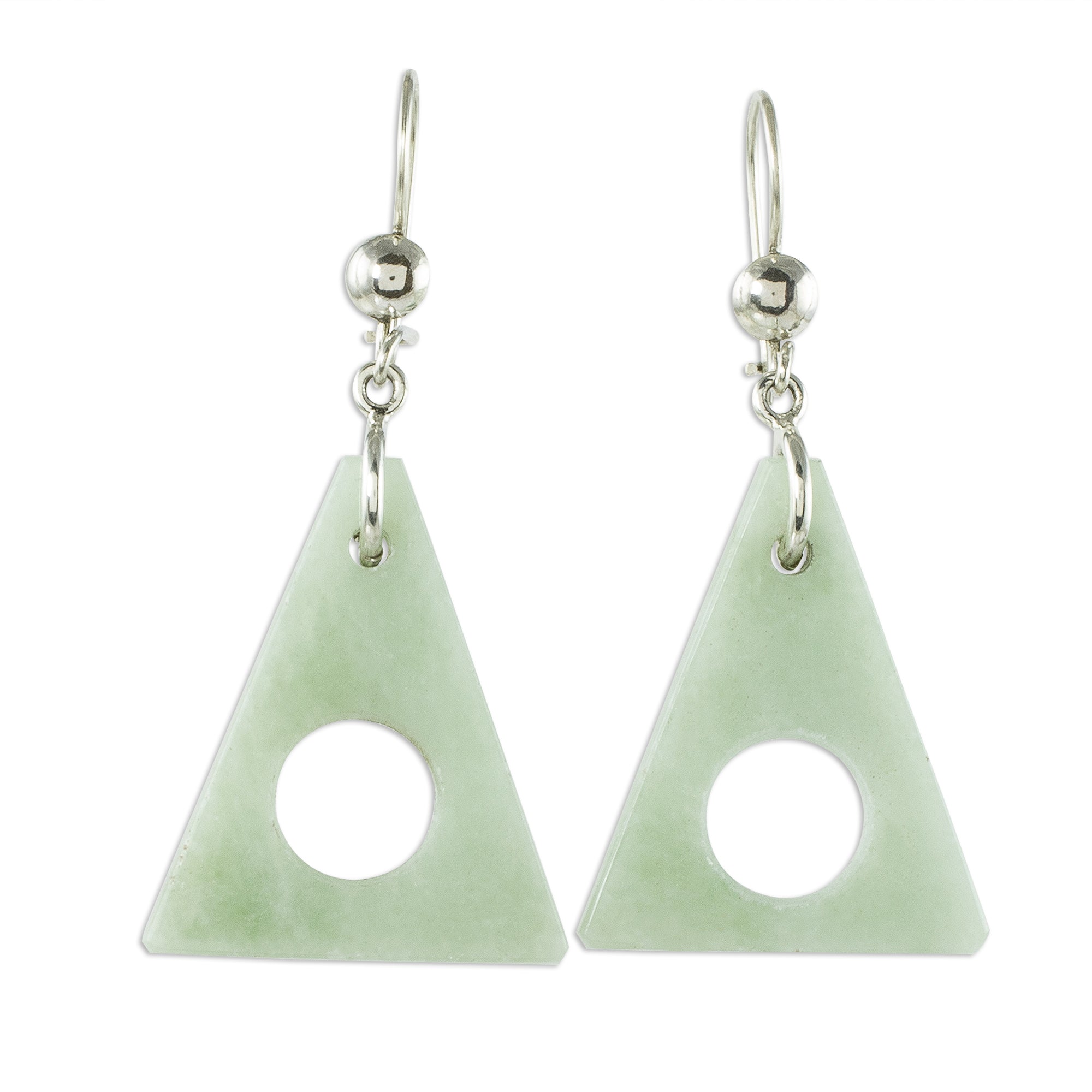 Premium Light Green Jade Triangle Earrings - Handcrafted Sterling Silver