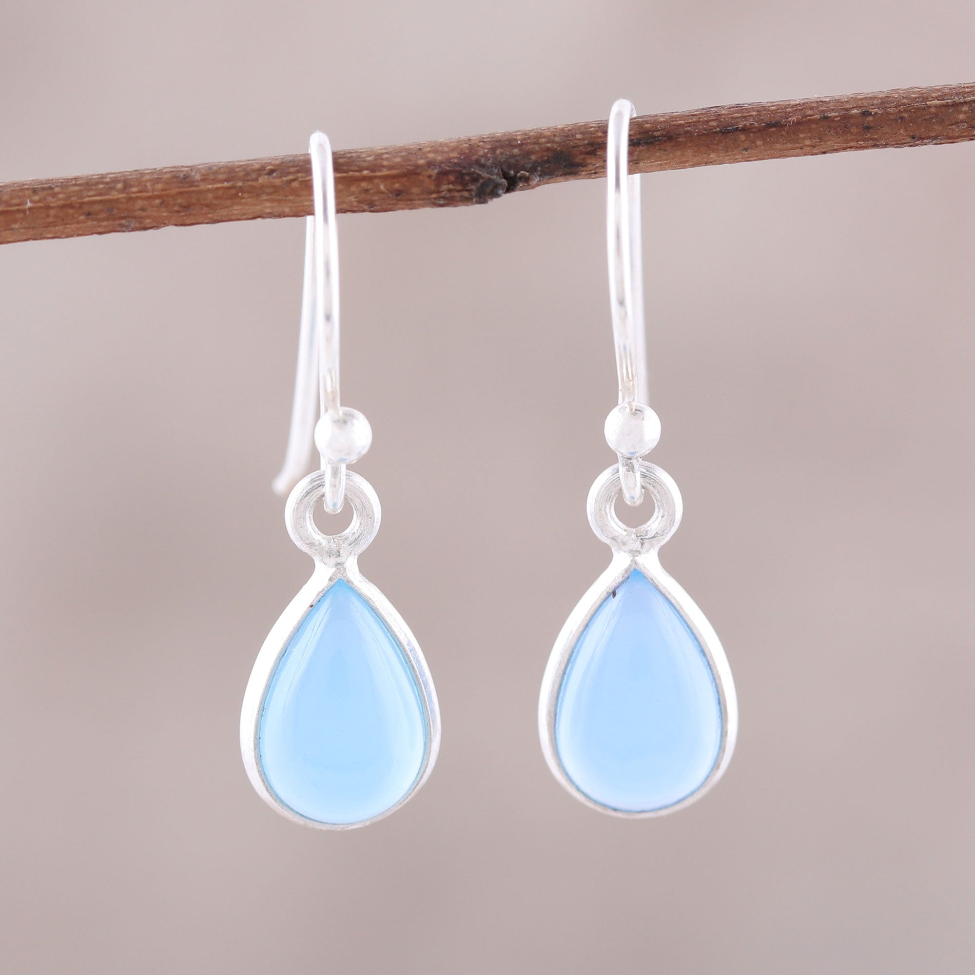 Premium Gentle Tear Blue Chalcedony Sterling Silver Teardrop Dangle Earrings