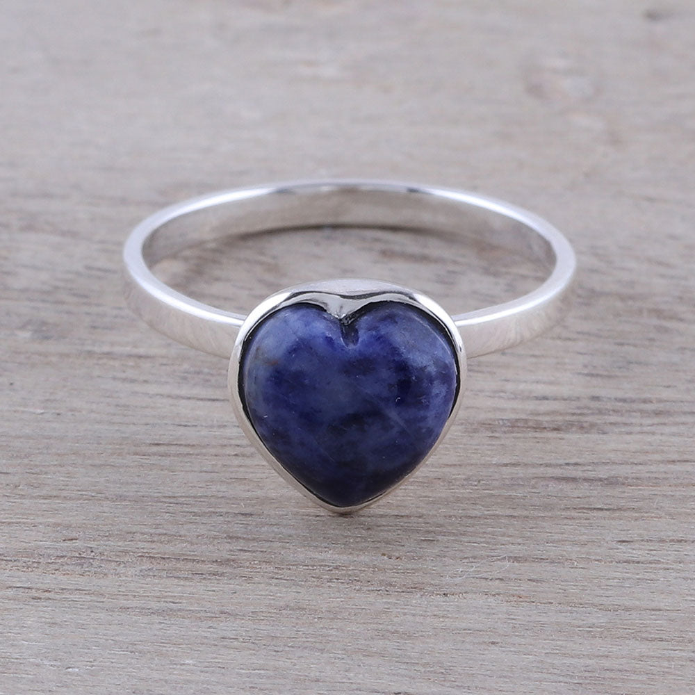 Premium Heart-Shaped Sodalite Cocktail Ring – Handcrafted in India