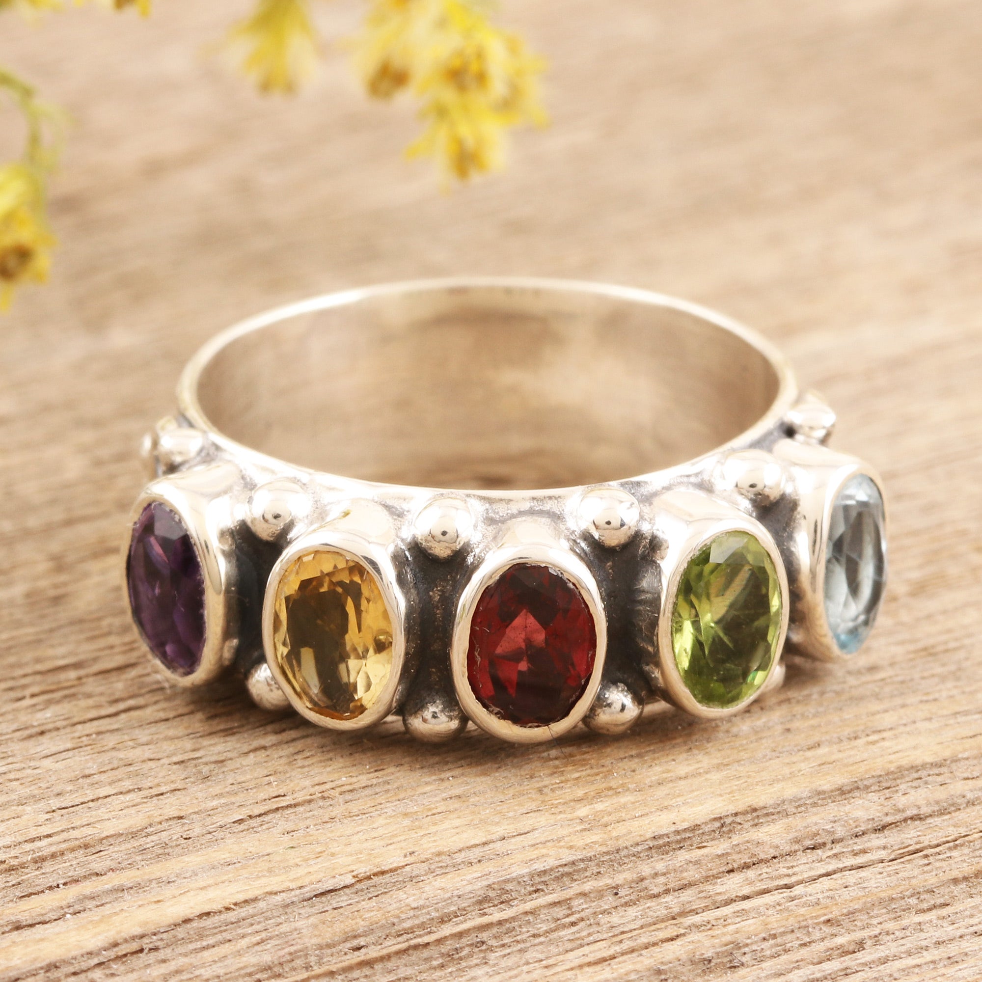 Premium Rainbow Gemstone Sterling Silver Cocktail Ring - Ultimate Statement Piece