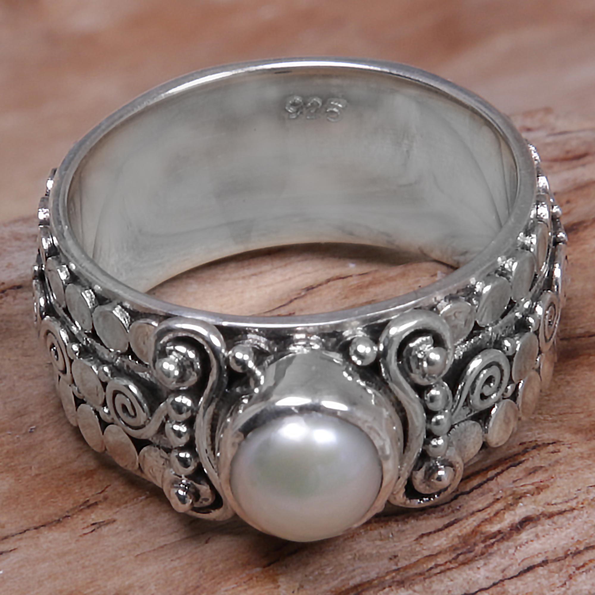 Premium Swirling Serenity Cultured Pearl Ring – Handcrafted Sterling Silver Jewelry