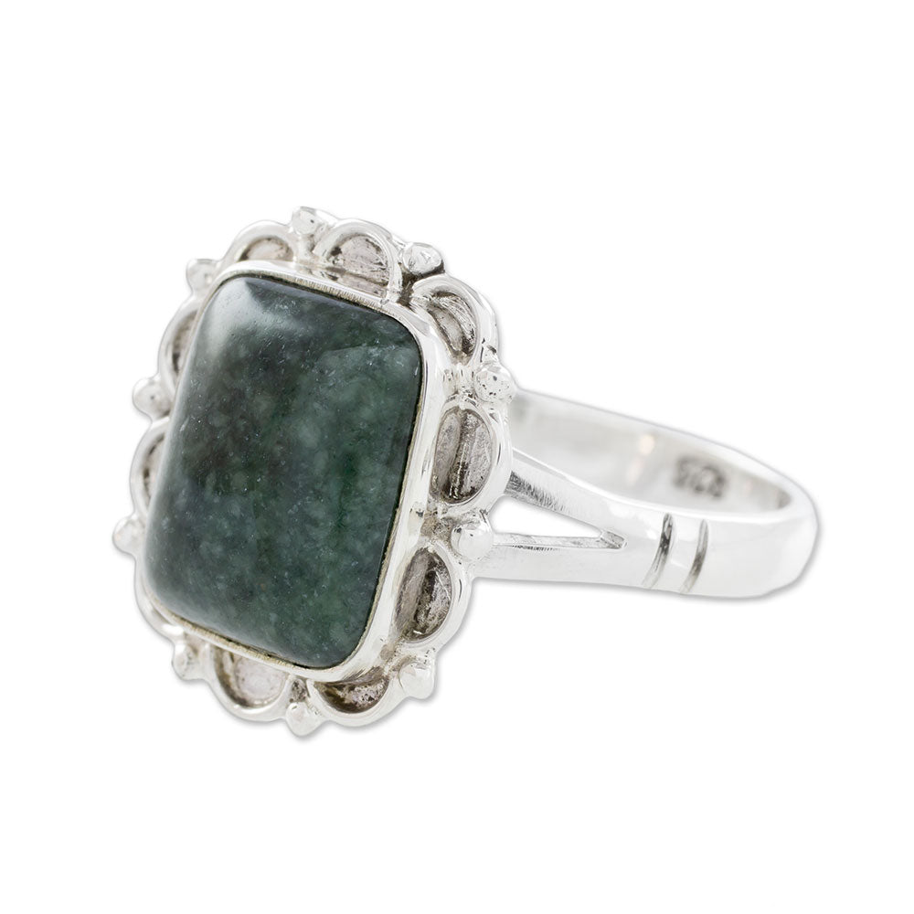 Premium Maya Zinnia Guatemalan Dark Green Jade Cocktail Ring