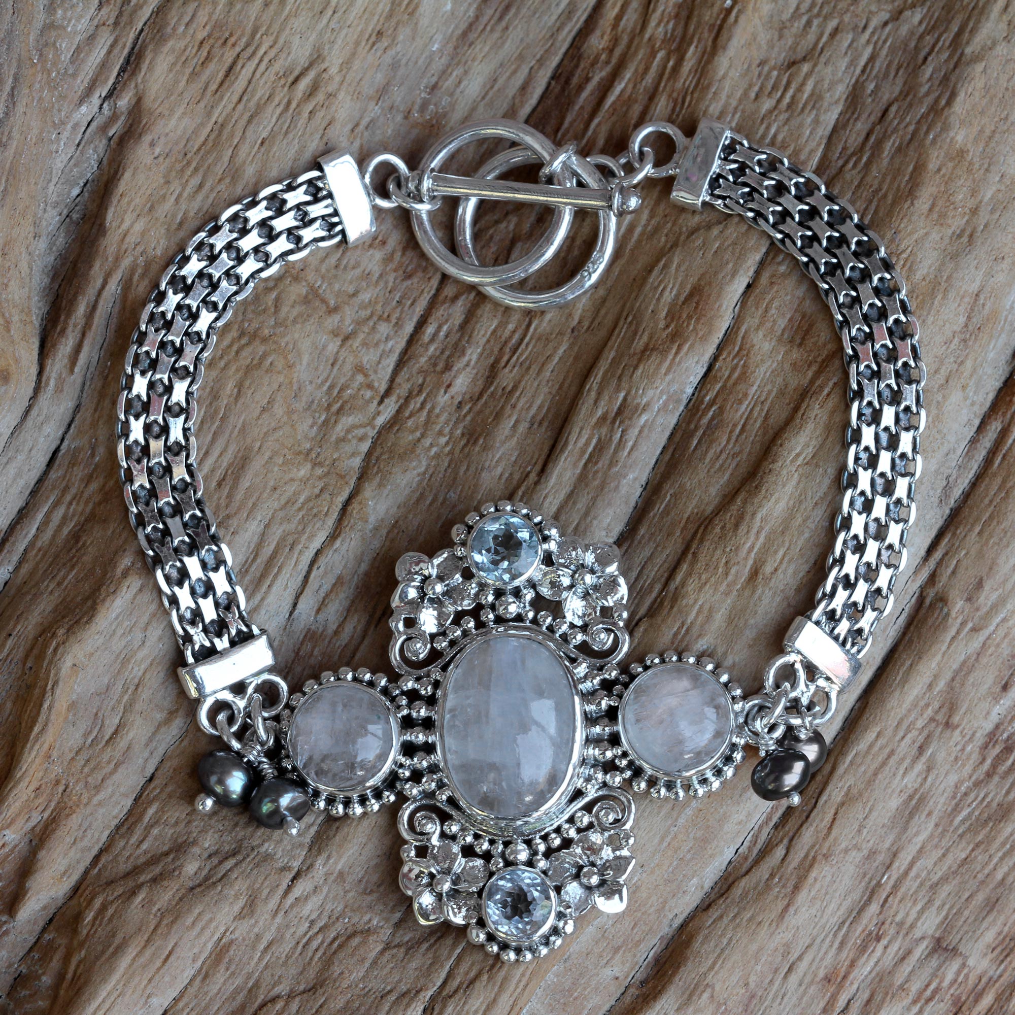 Premium Sterling Silver Gianyar Bracelet with Moonstone & Pearl