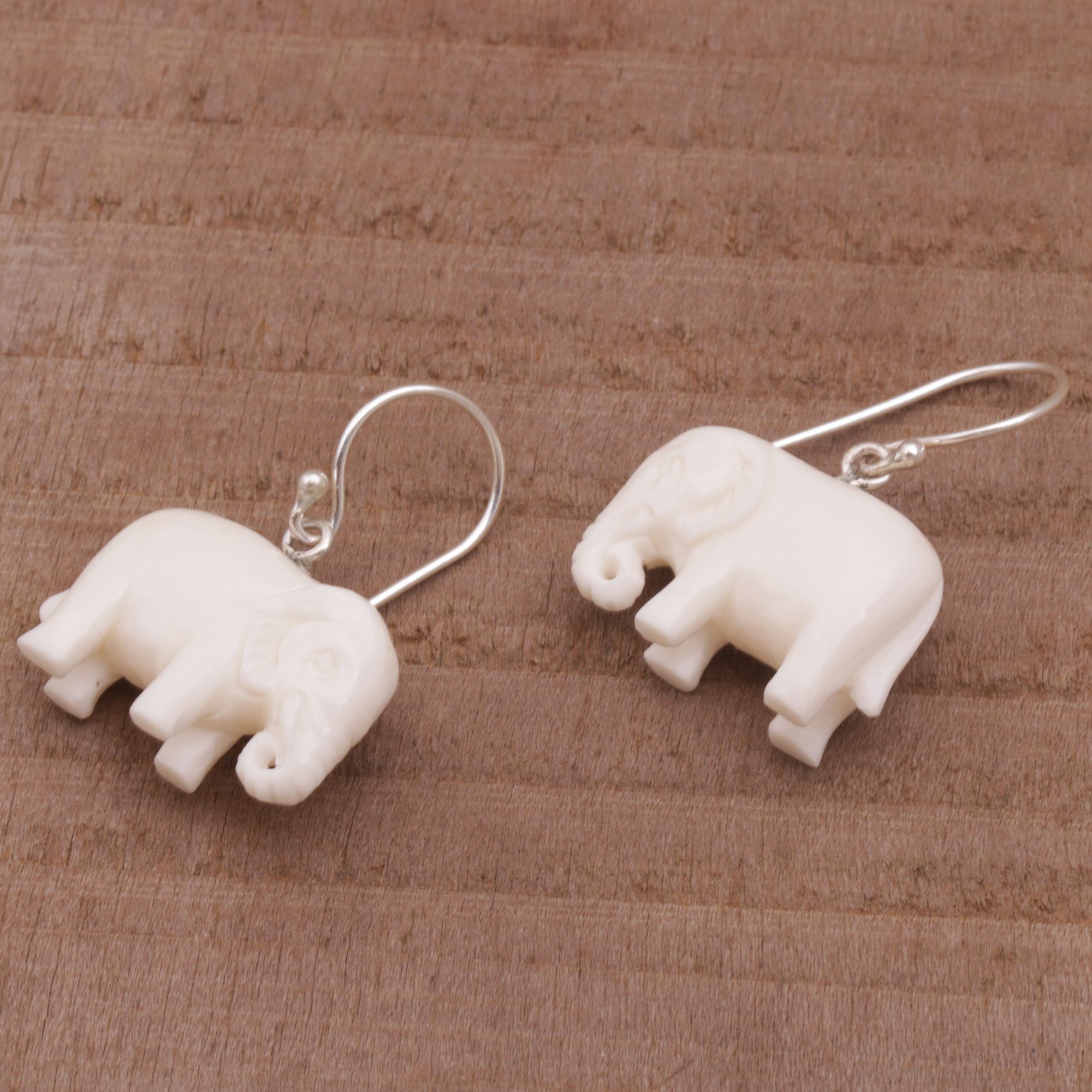 Premium White Elephant Luck Dangle Earrings - Handcrafted in Bali