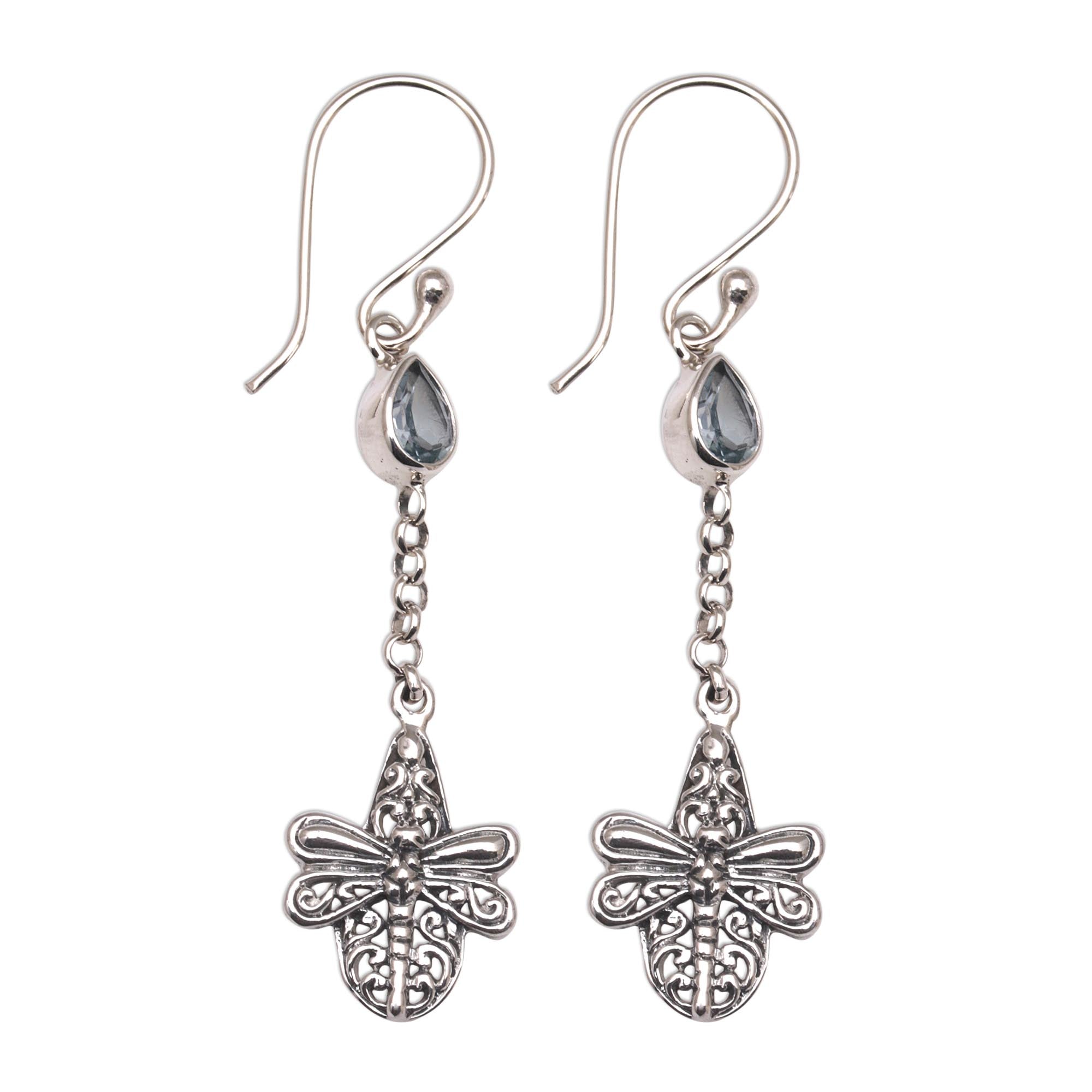 Premium Dragonfly Altar Earrings – Handmade 925 Sterling Silver with Blue Topaz