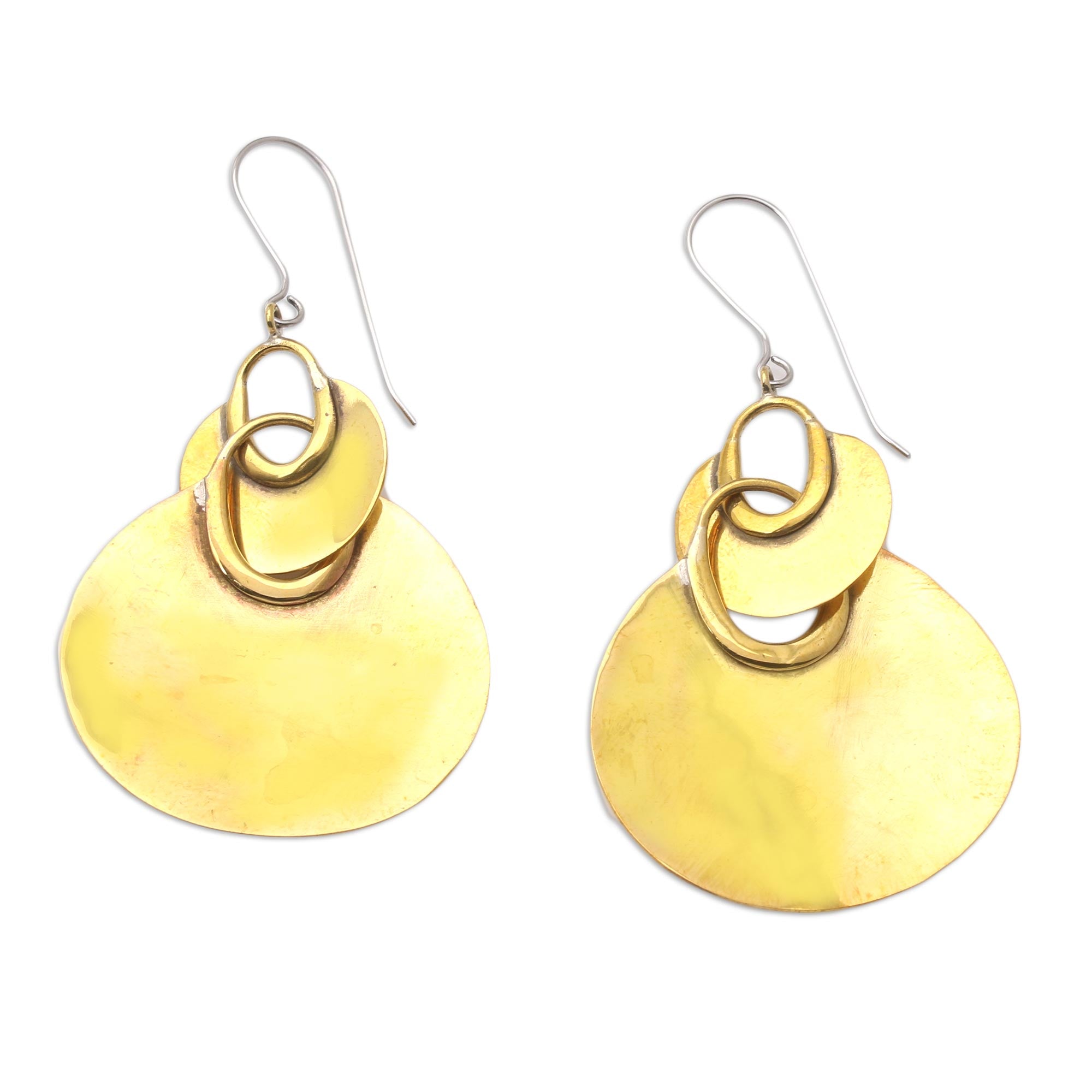 Premium Shimmering Fan Brass Dangle Earrings - Handcrafted Elegance