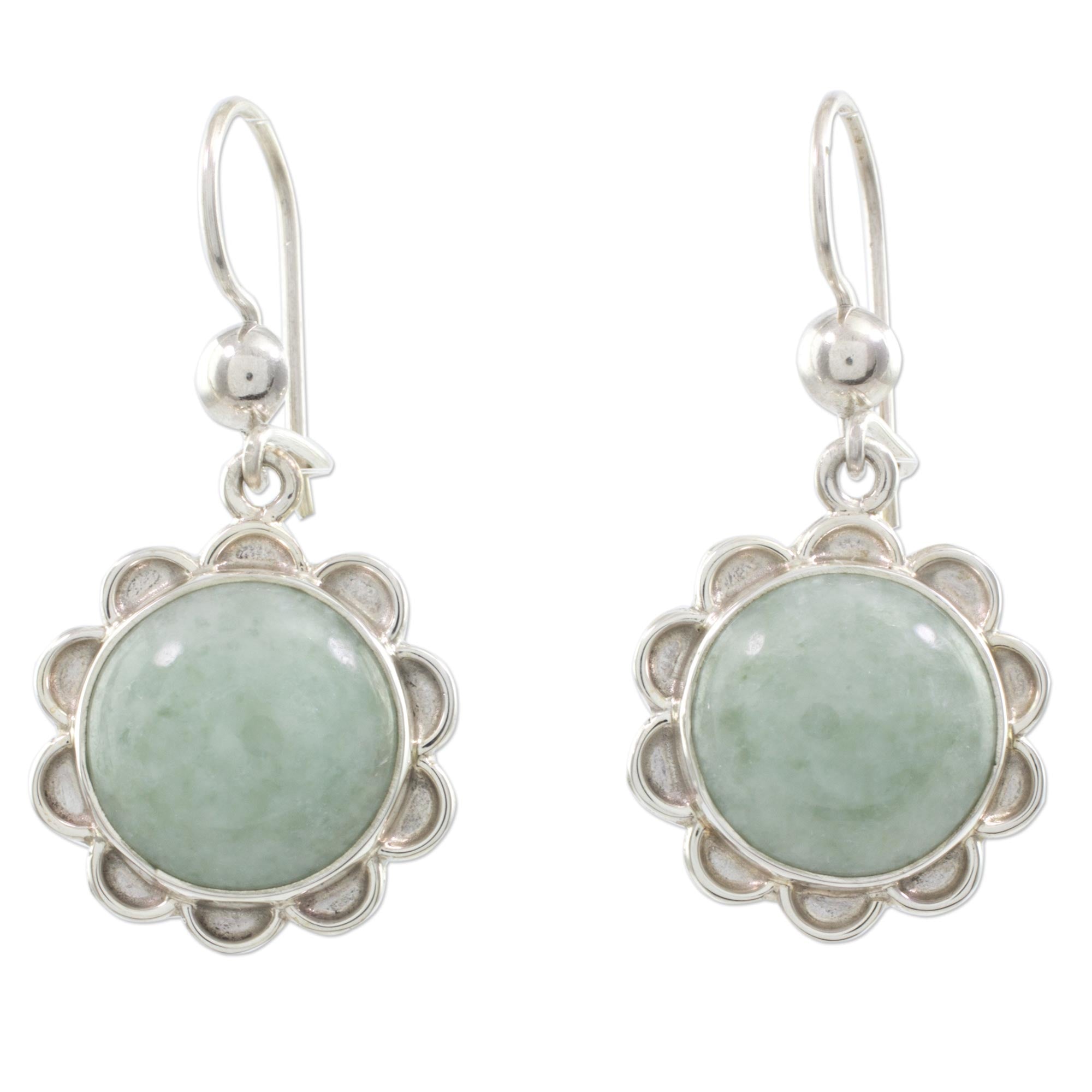 Premium Solar Apple Flower Jade Dangle Earrings – Handmade Sterling Silver