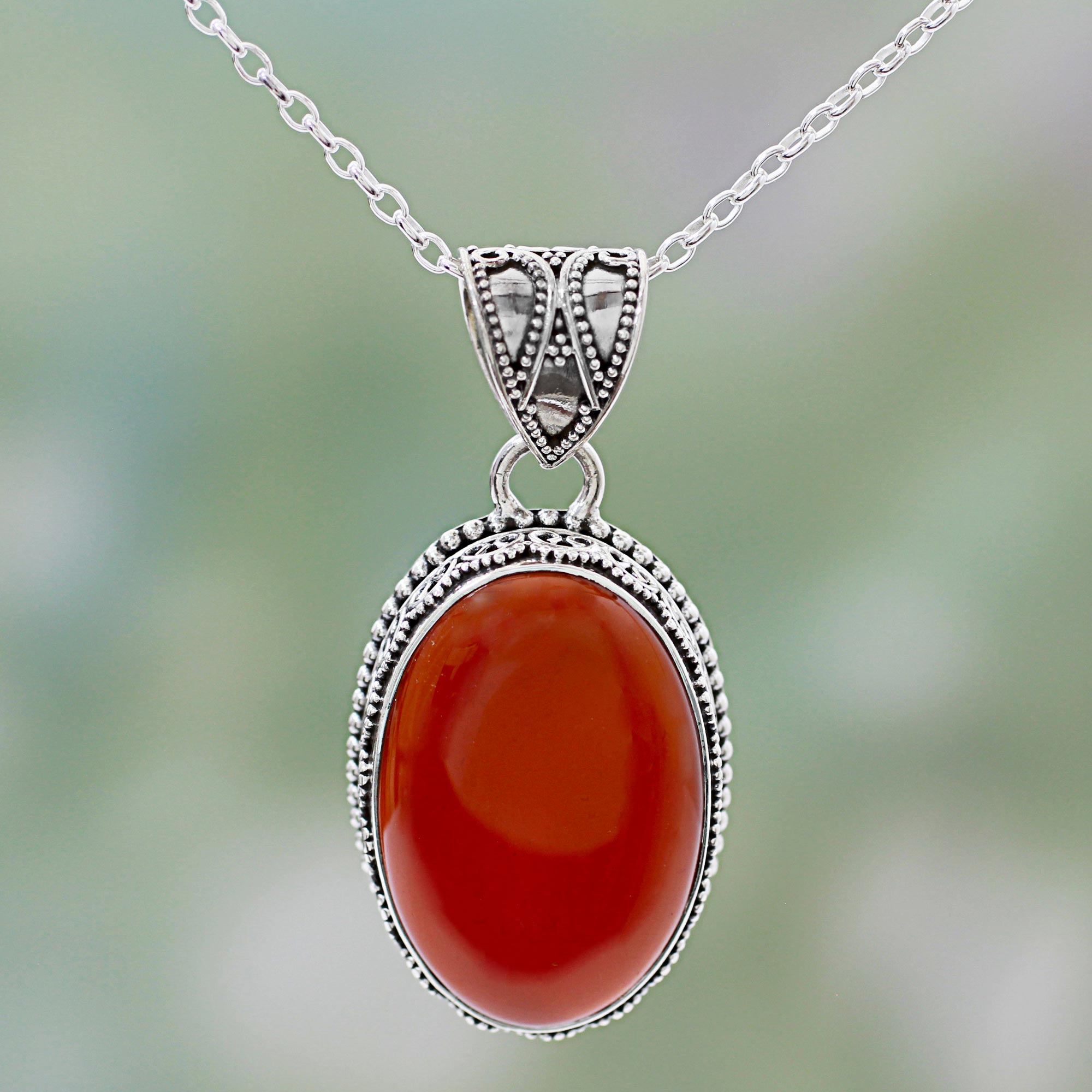 Premium Fiery Glamour Carnelian Silver Pendant Necklace - Handmade Artisan Jewelry