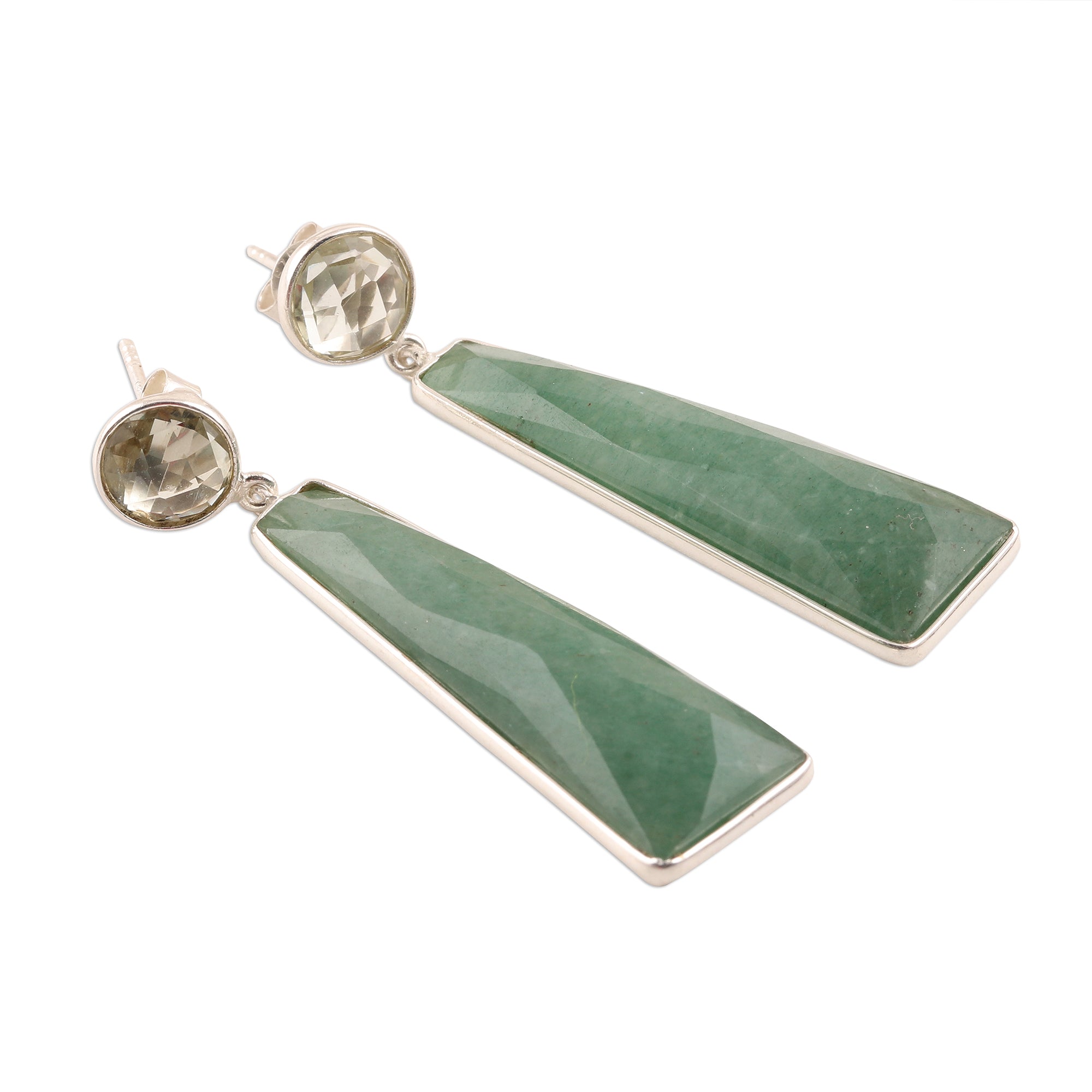 Premium Green Towers Dangle Earrings - Aventurine & Prasiolite Silver Jewelry