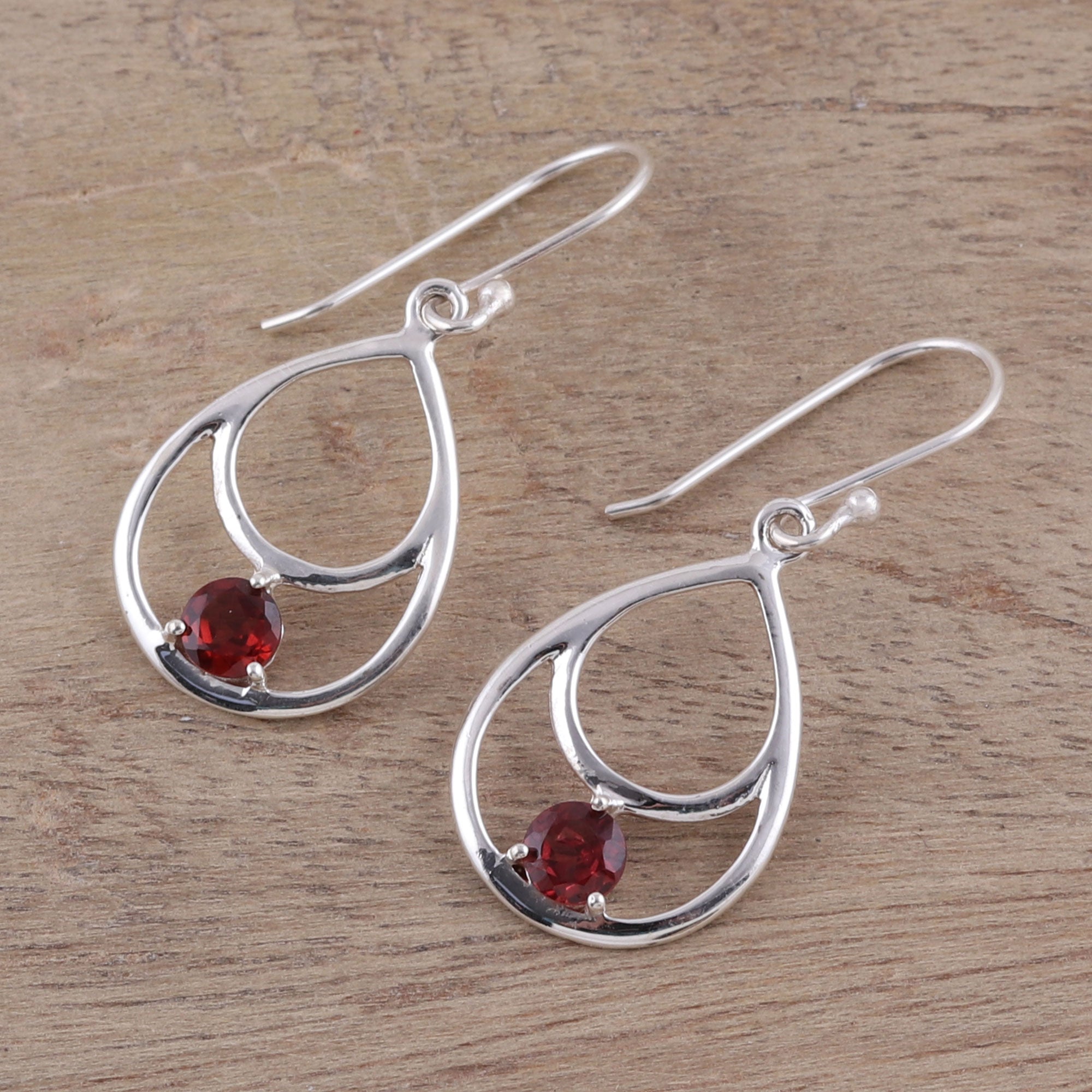 Premium Dawn's Dew Garnet & Sterling Silver Double Teardrop Dangle Earrings