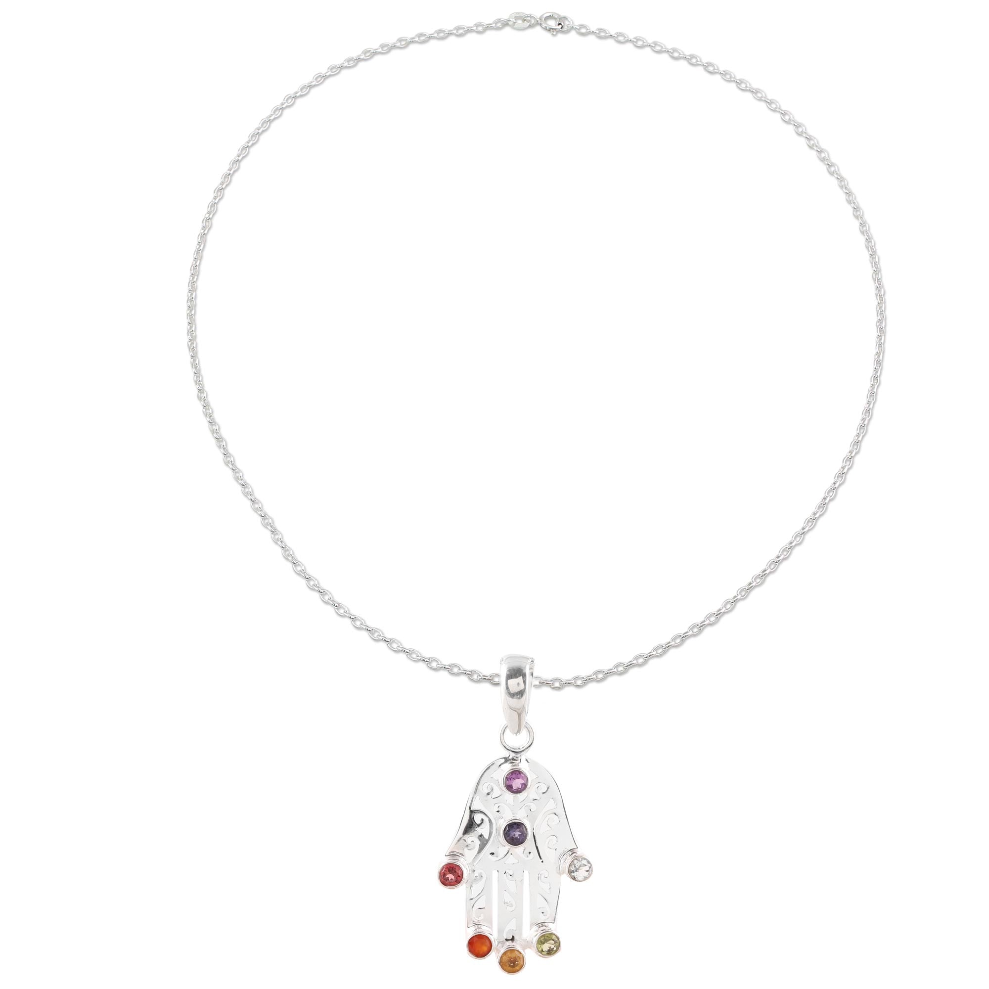 Premium Hamsa Chakra Multi-Gemstone Protection Necklace