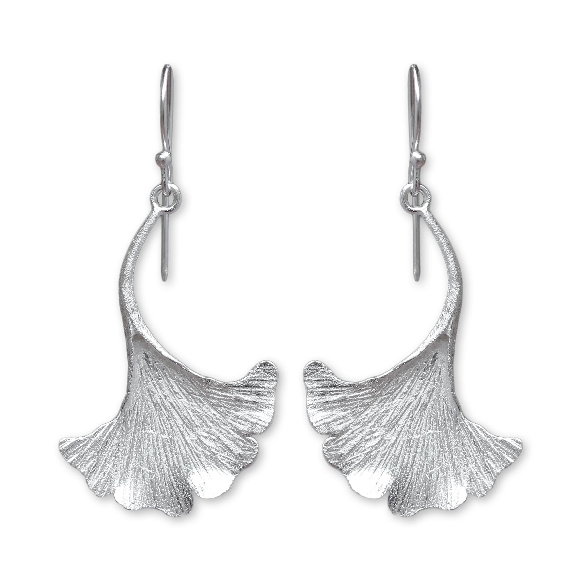 Premium Oyster Mushroom Silver Dangle Earrings - Handcrafted Elegance