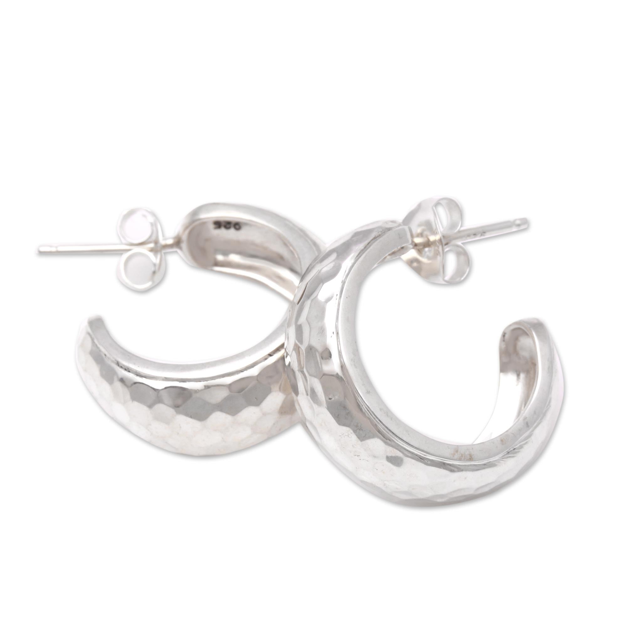 Premium Radiant Shine Balinese Sterling Silver Half-Hoop Earrings