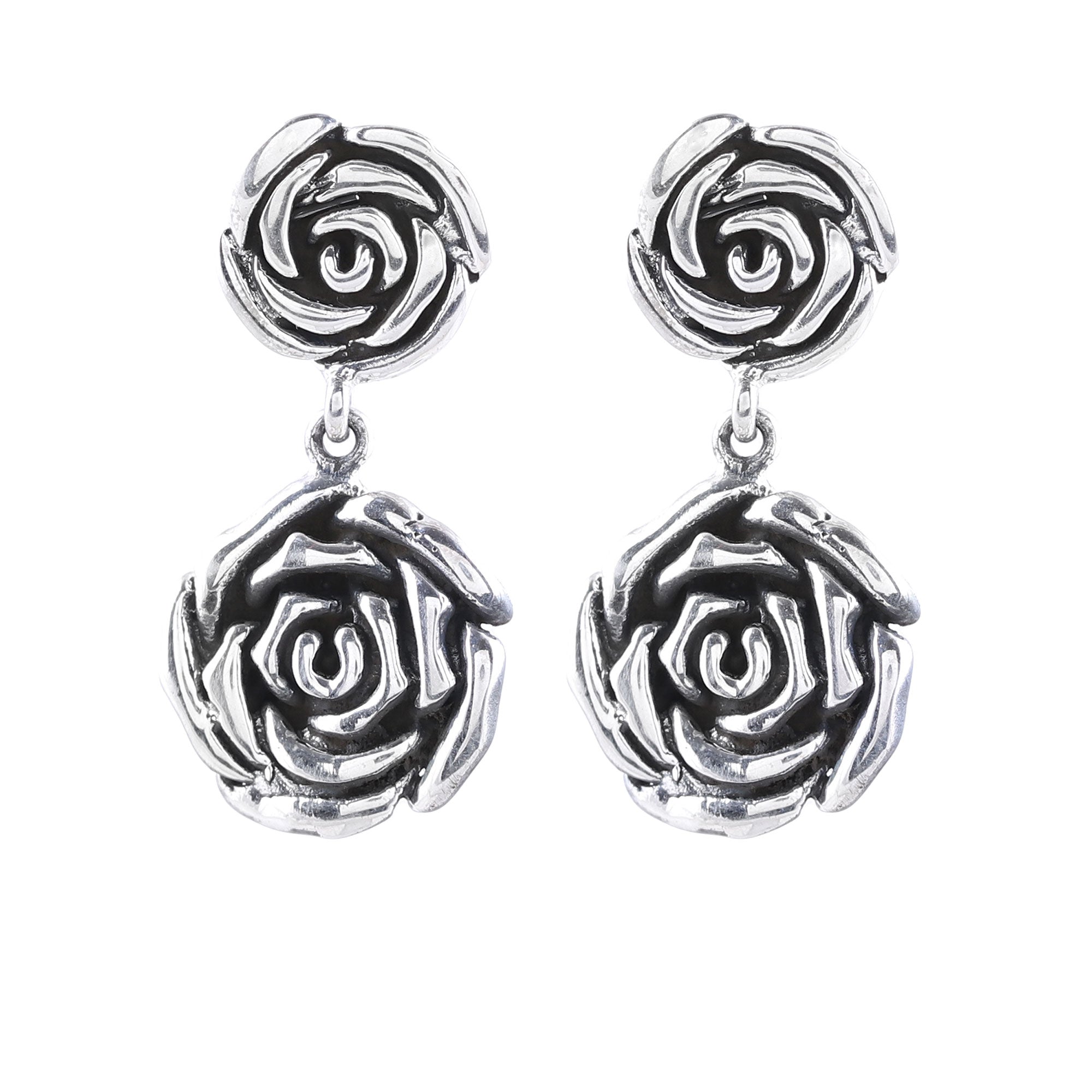 Premium Rose-Shaped Sterling Silver Dangle Earrings – Handcrafted in India