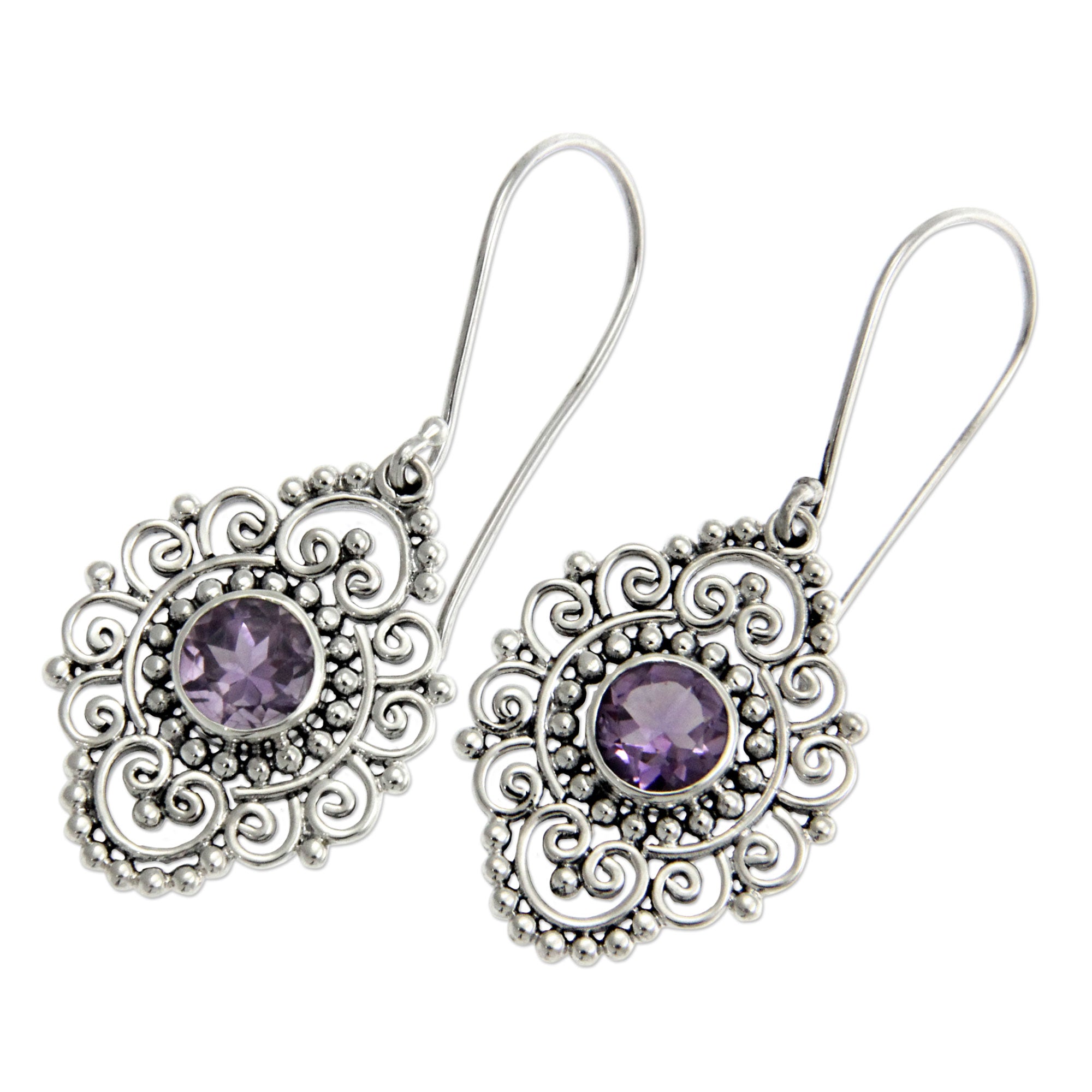 Premium Royal Medallion Sterling Silver and Amethyst Dangle Earrings