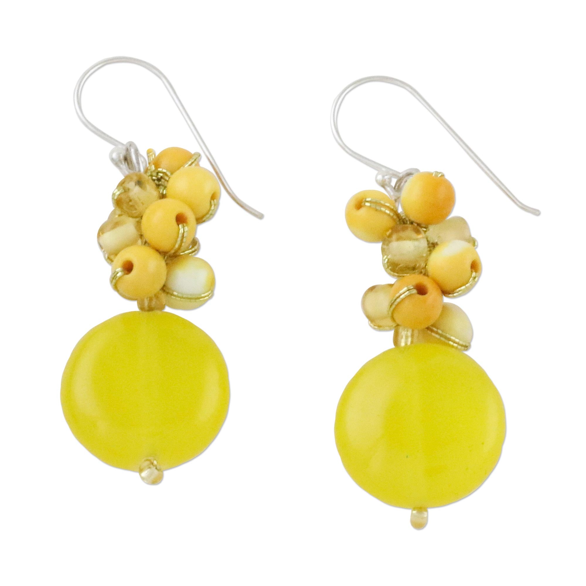 Premium Yellow Quartz & Glass Bead Dangle Earrings - Handcrafted in Thailand