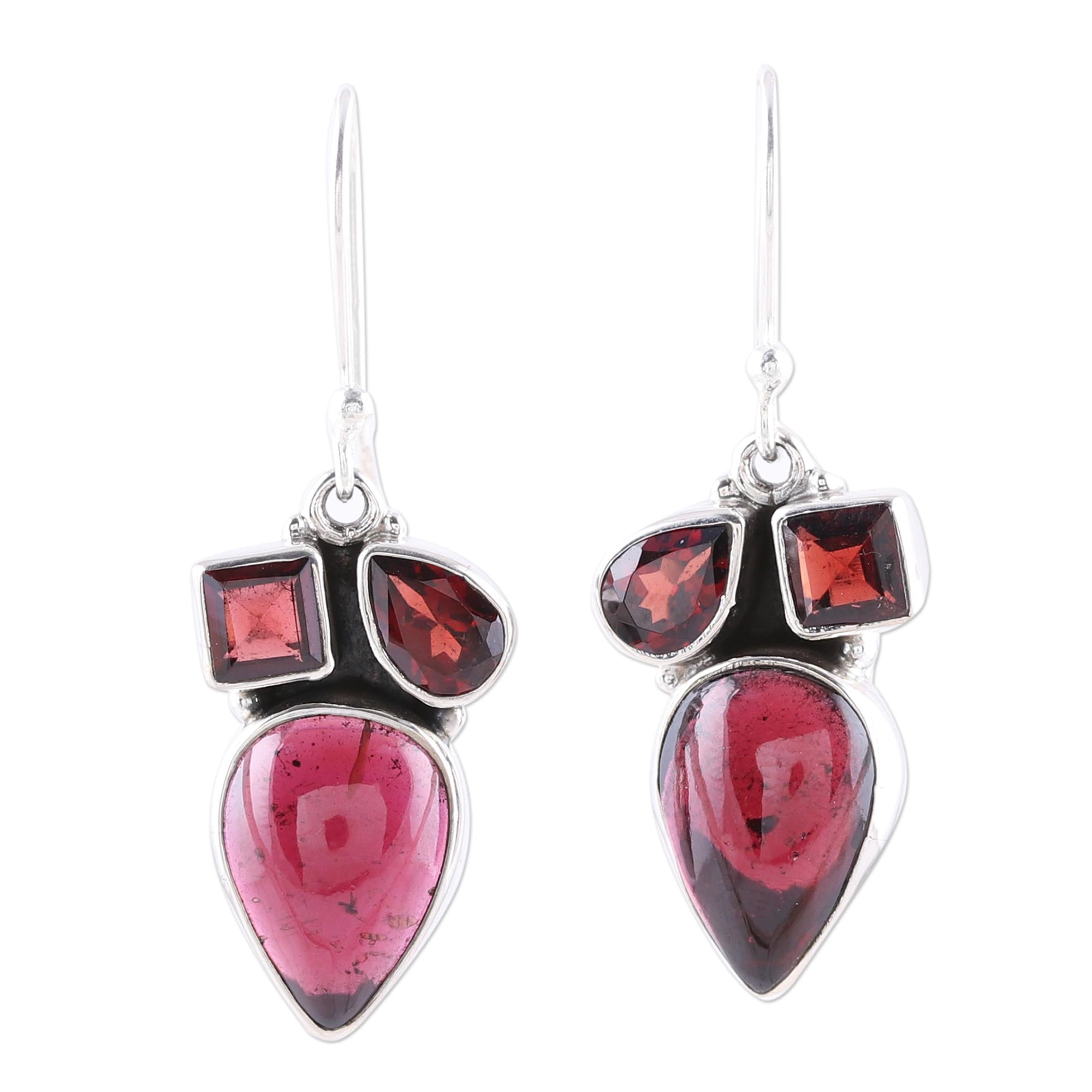 Premium Natural Garnet Dangle Earrings – Handcrafted Sterling Silver Jewelry