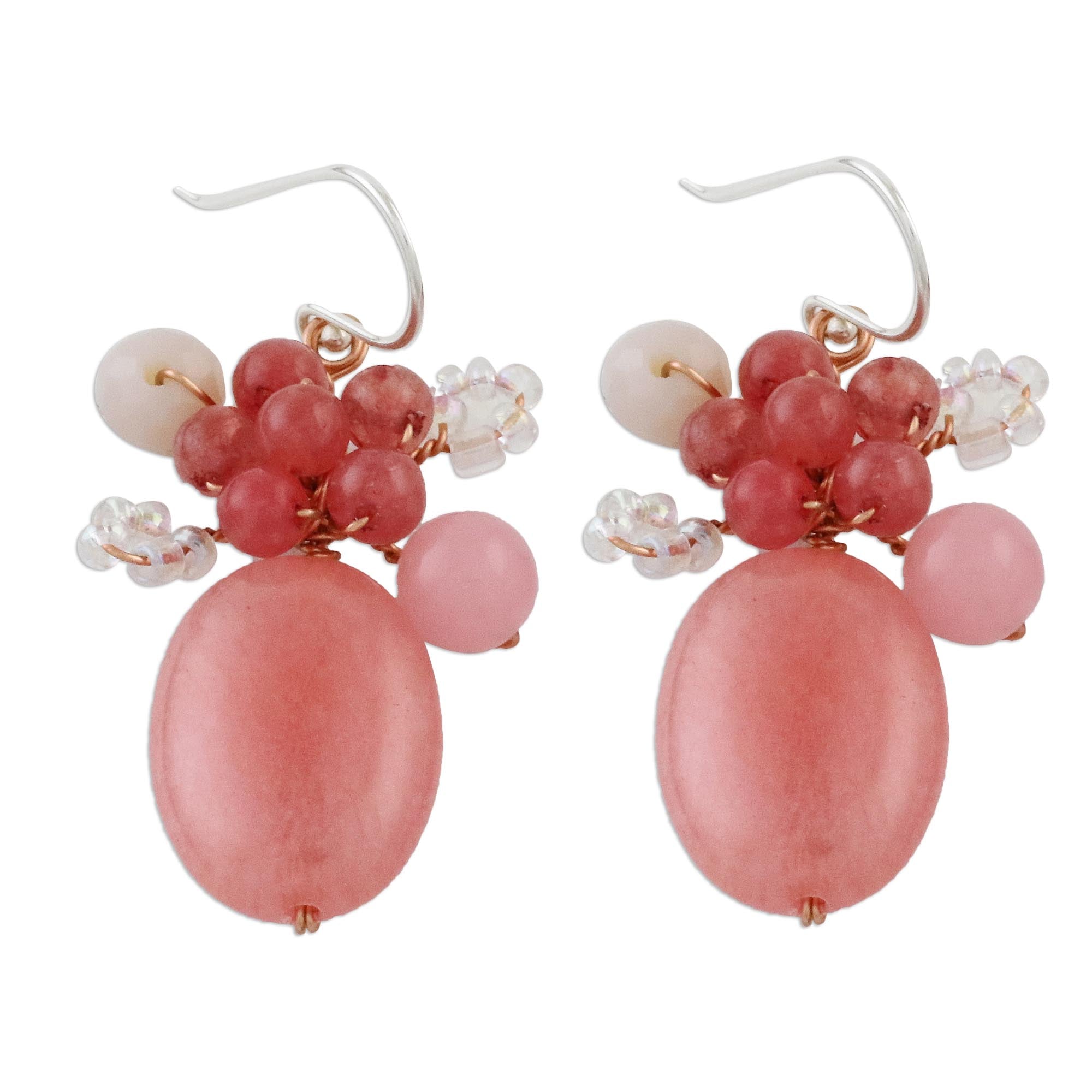 Premium Blossom Blush Handmade Pink Quartz Dangle Earrings - Artisan Crafted in Thailand