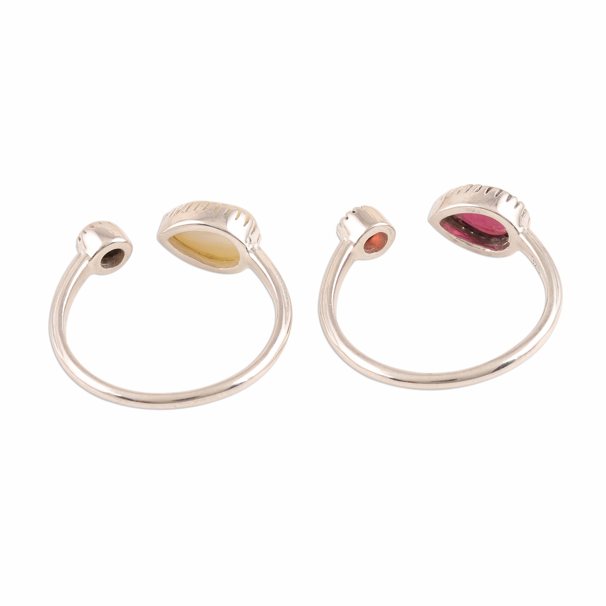 Premium Indian Garnet & Pearl Wrap Rings – Stylish Silver Jewelry (Pair)