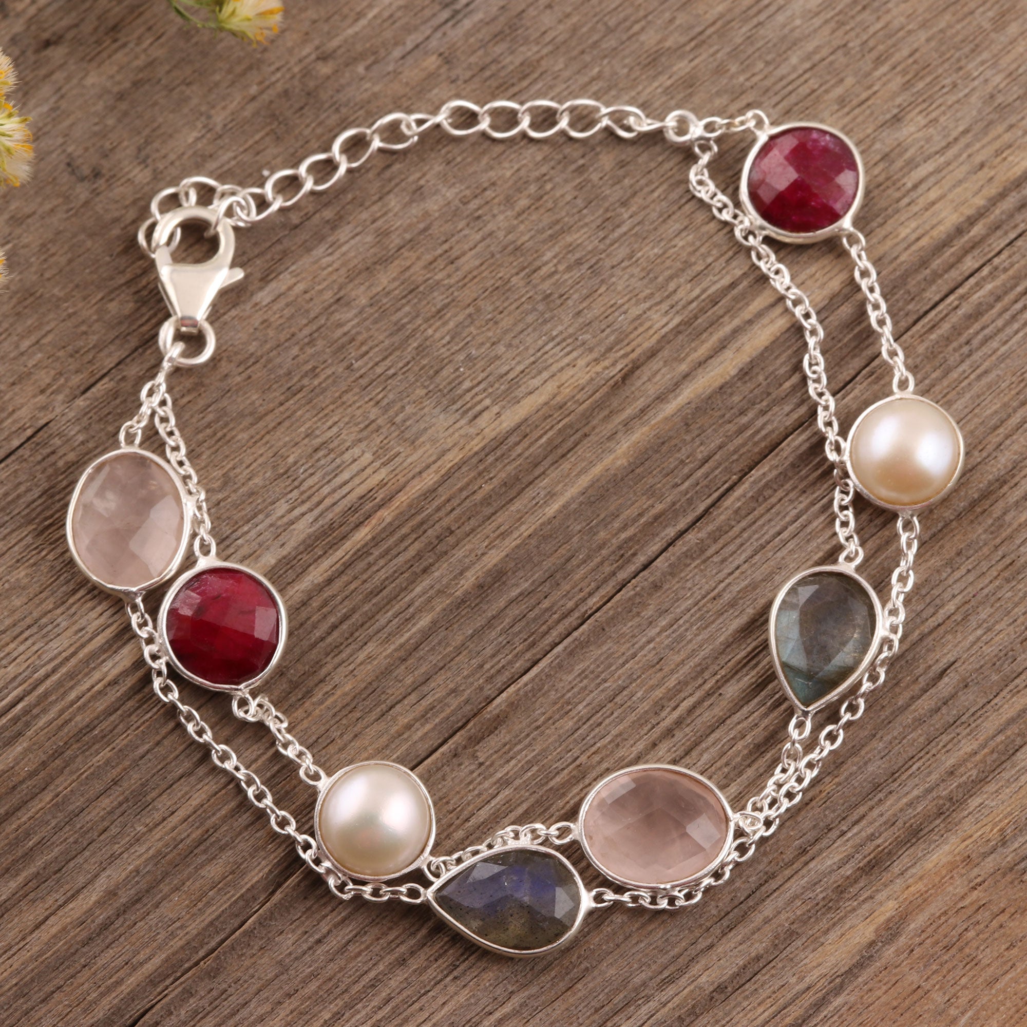 Premium Multi-Gemstone & Pearl Bracelet - Elegant Indian Design