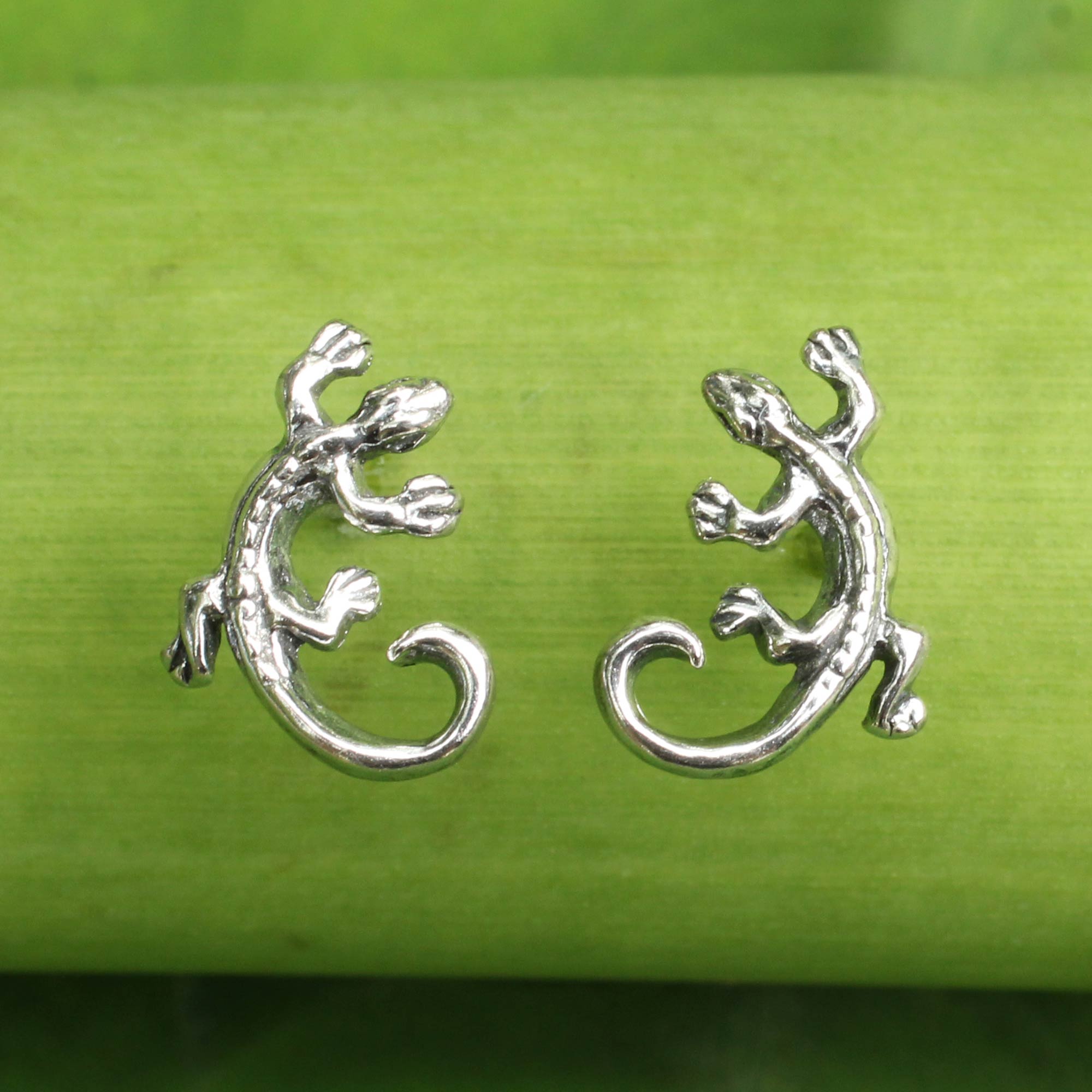 Premium Chameleon Sterling Silver Button Earrings | Handmade Elegance