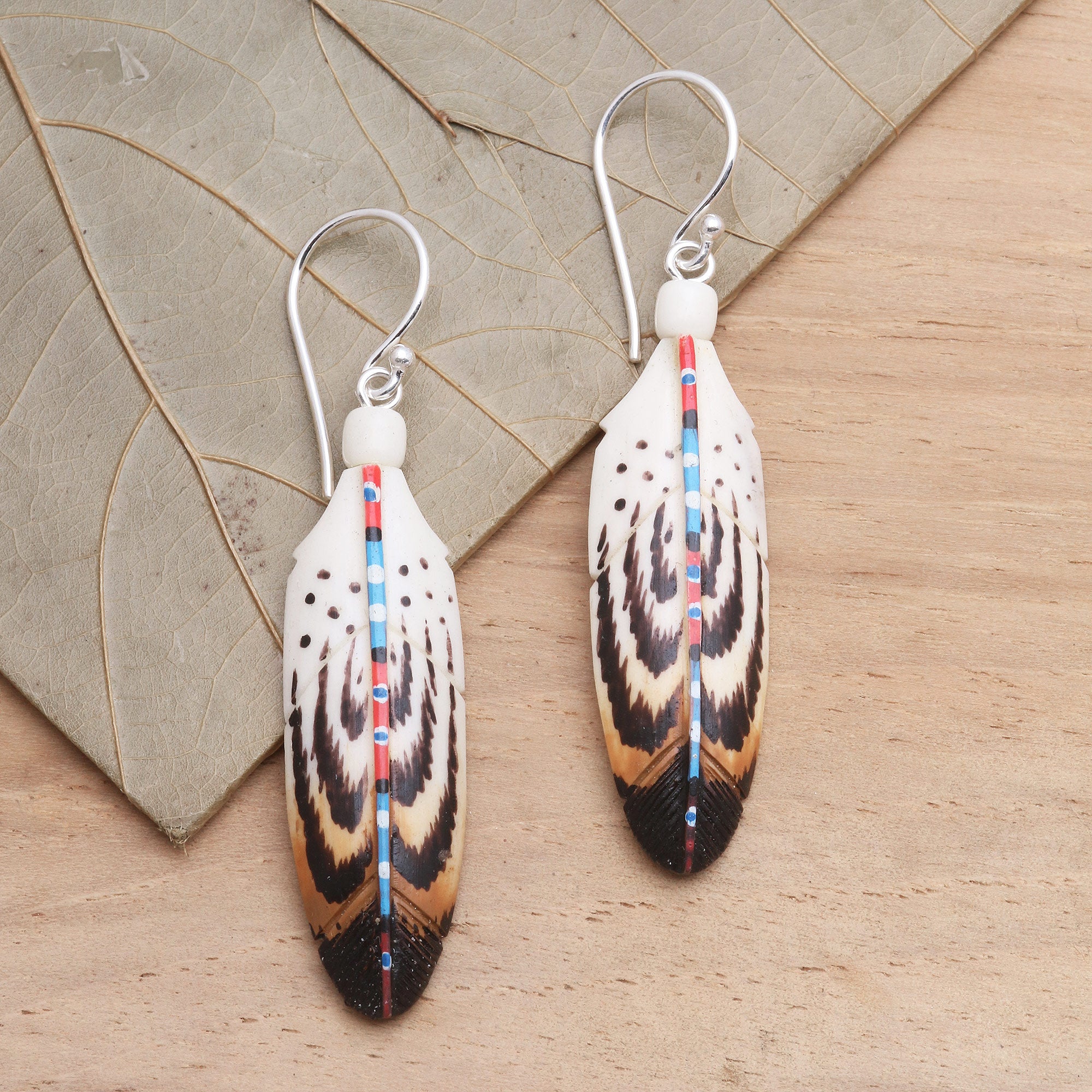 Premium Handcrafted Falcon Feather Bone Earrings – Sterling Silver Hooks