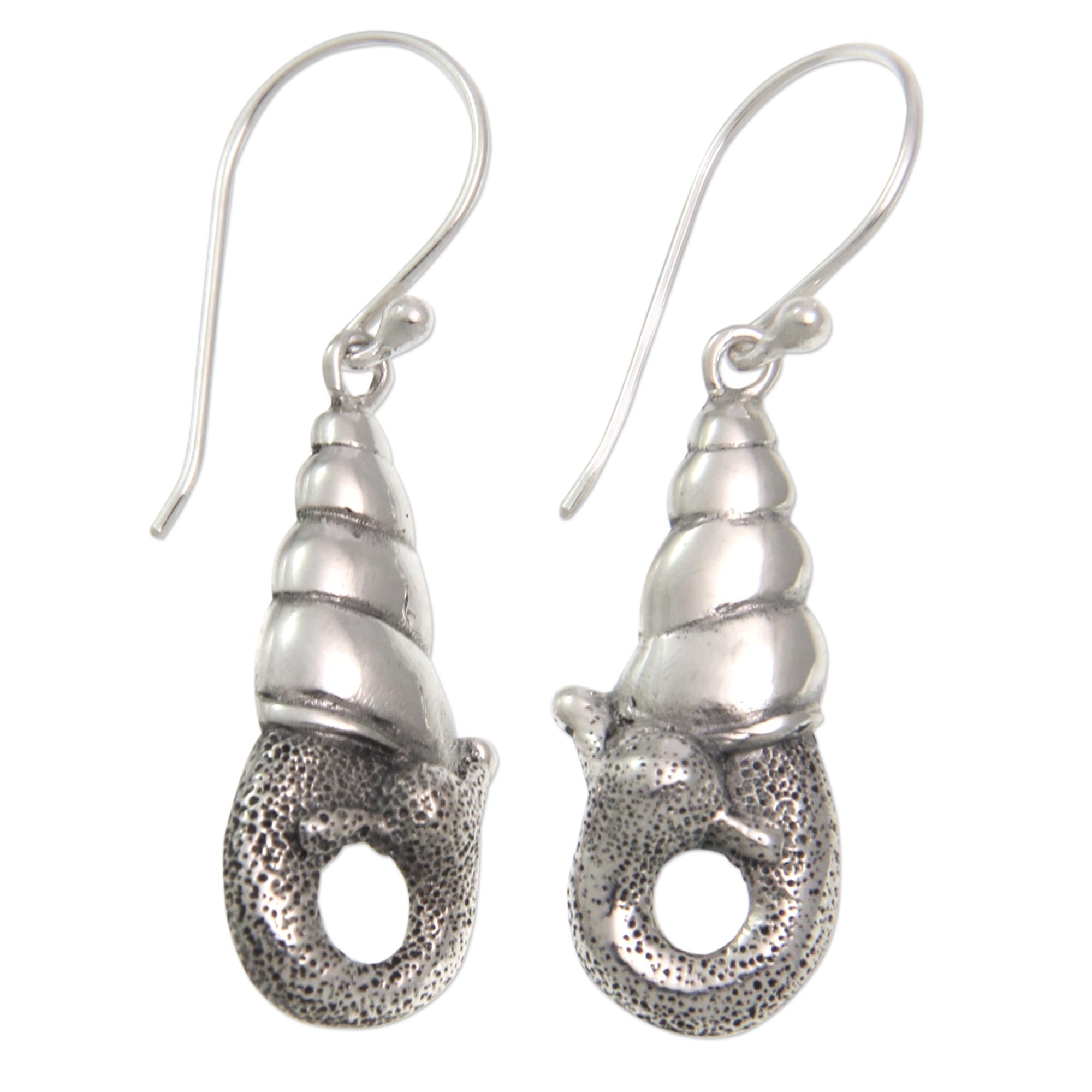 Premium Balinese Snail Sterling Silver Dangle Earrings - Handcrafted Elegance