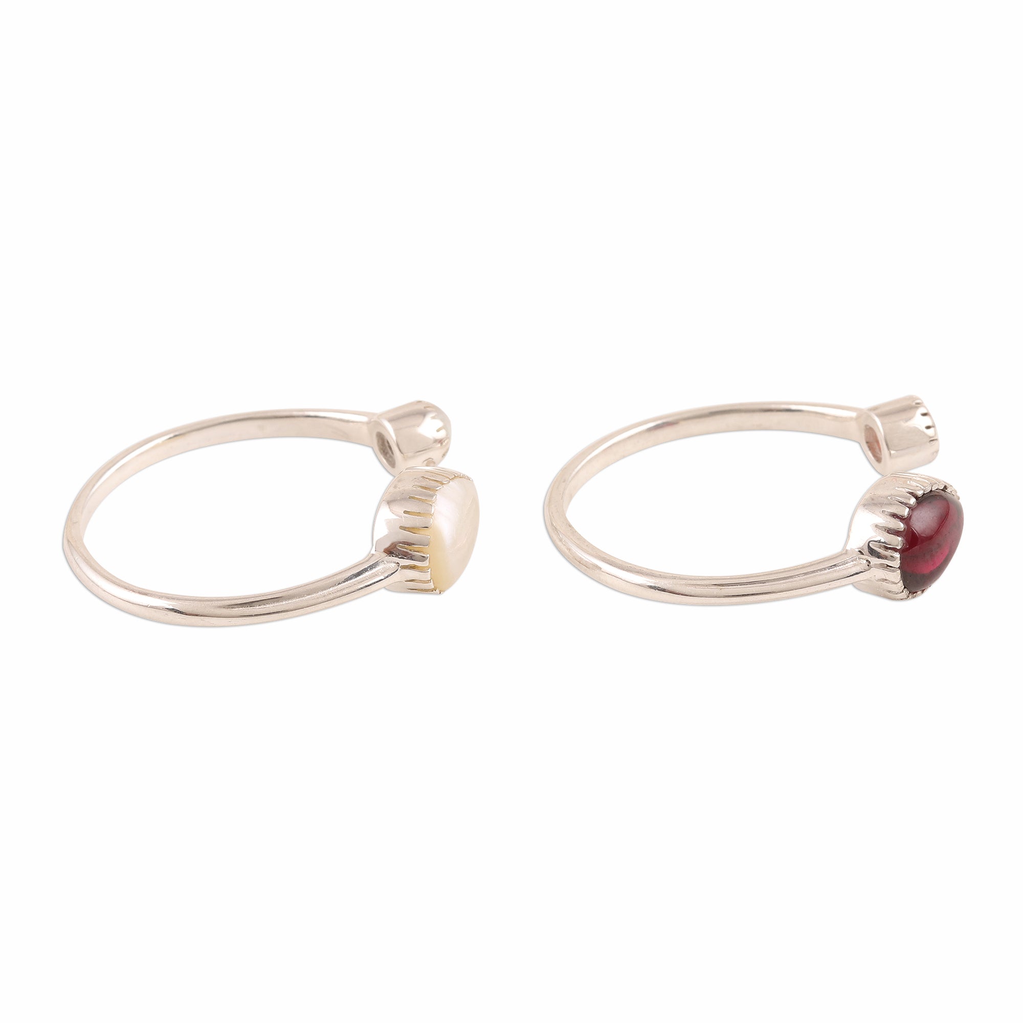 Premium Indian Garnet & Pearl Wrap Rings – Stylish Silver Jewelry (Pair)