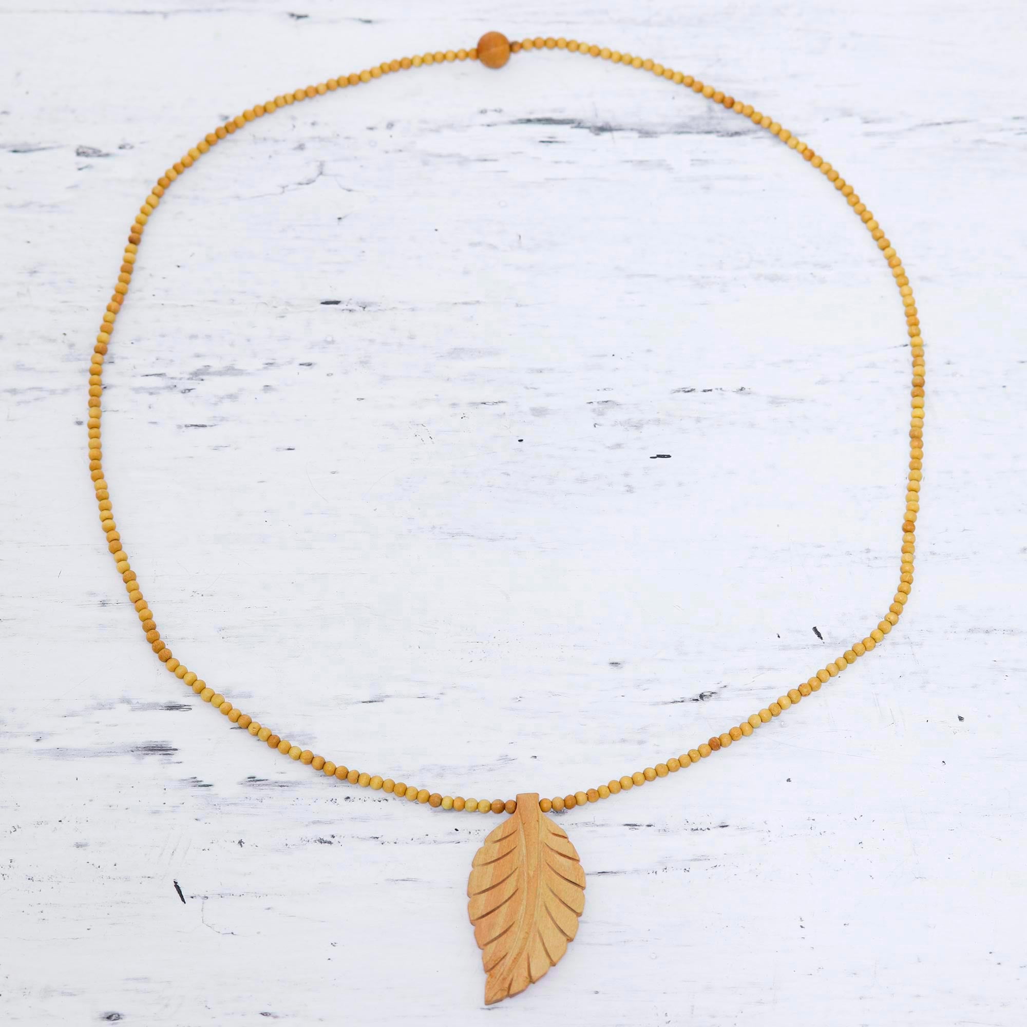 Premium Handcrafted Wooden Curry Leaf Pendant Necklace