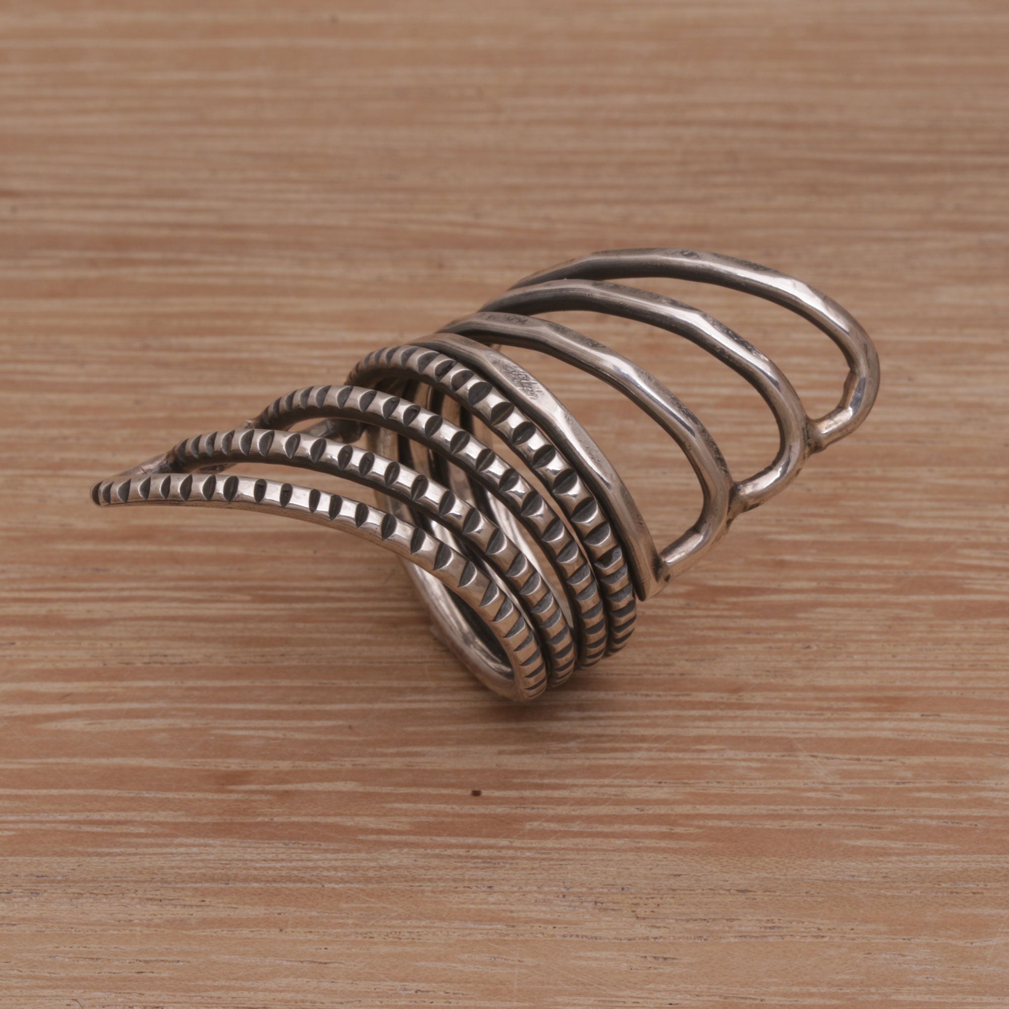 Premium Opposing Forces Wide Sterling Silver Cocktail Ring - Mixed Finish