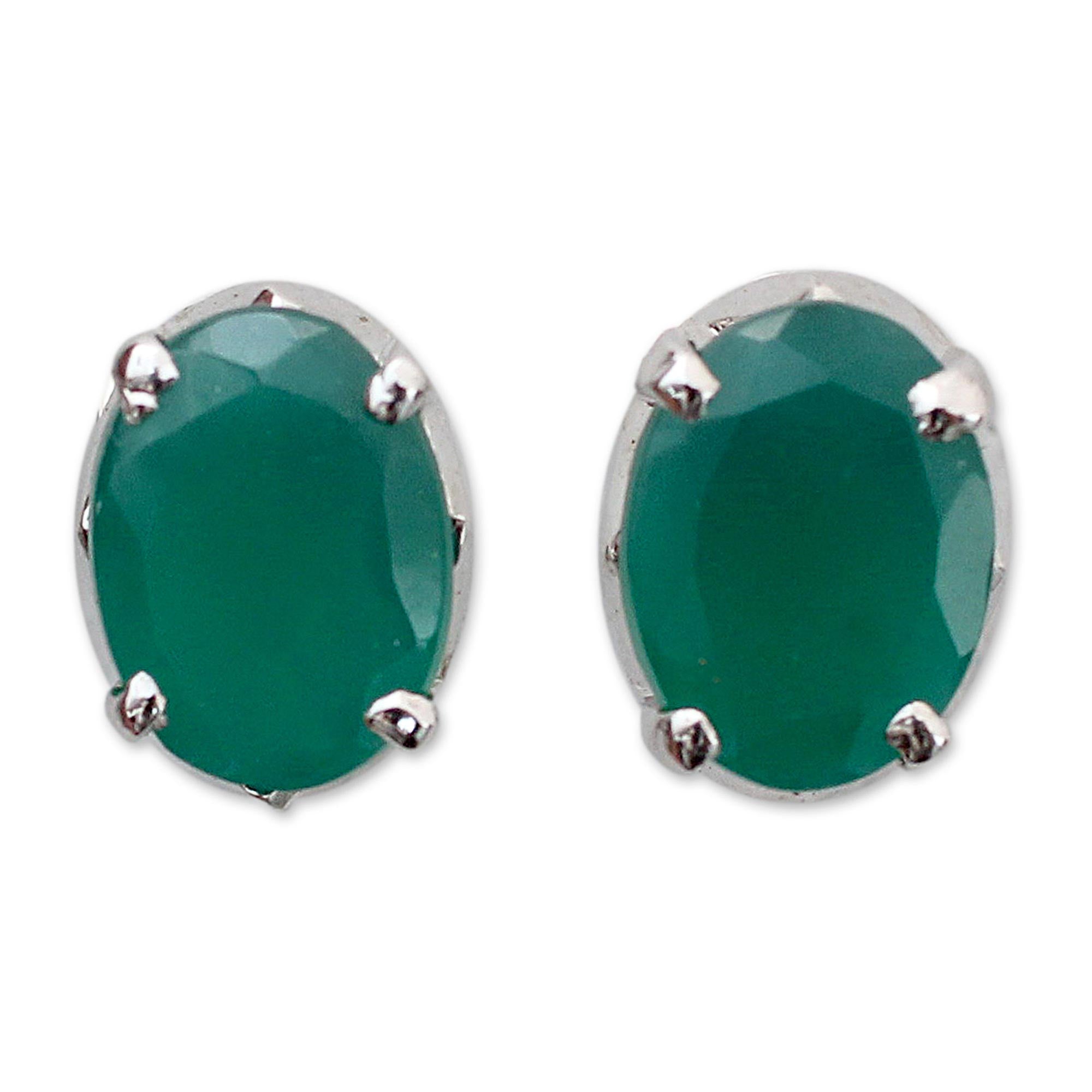 Premium India Green Onyx Sterling Silver Earrings