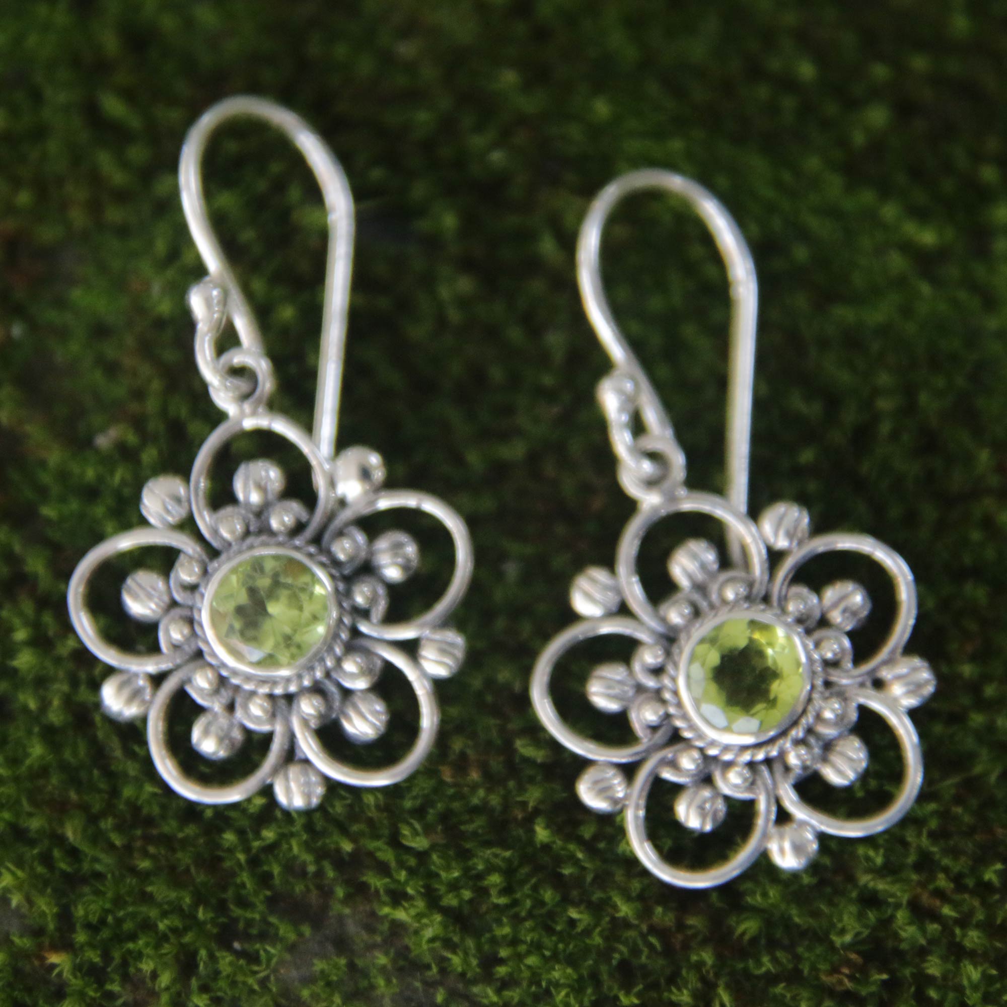 Premium Peridot & Sterling Silver Flower Earrings - Handcrafted Elegance