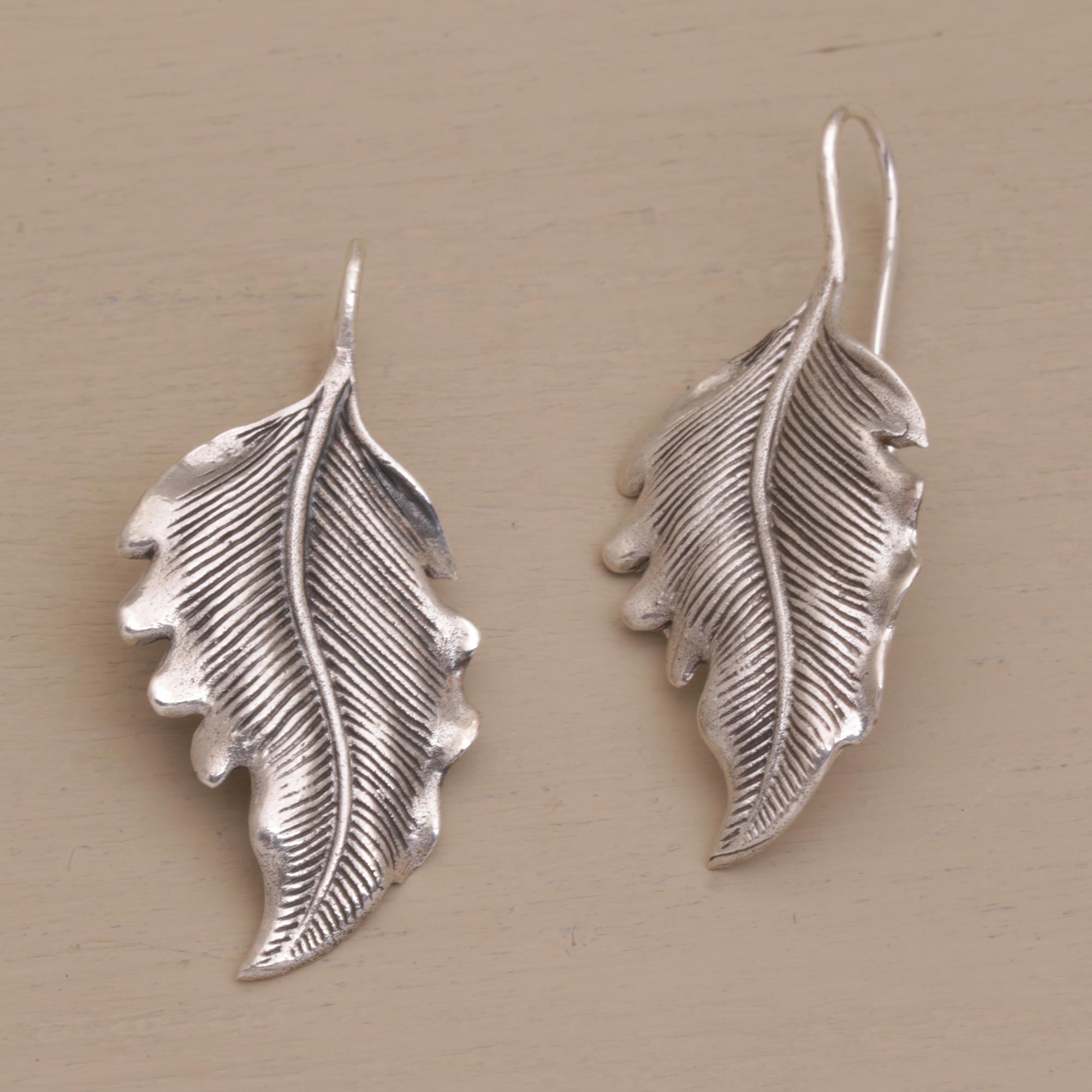 Premium Silver Leaf Drop Earrings - Handcrafted Elegance