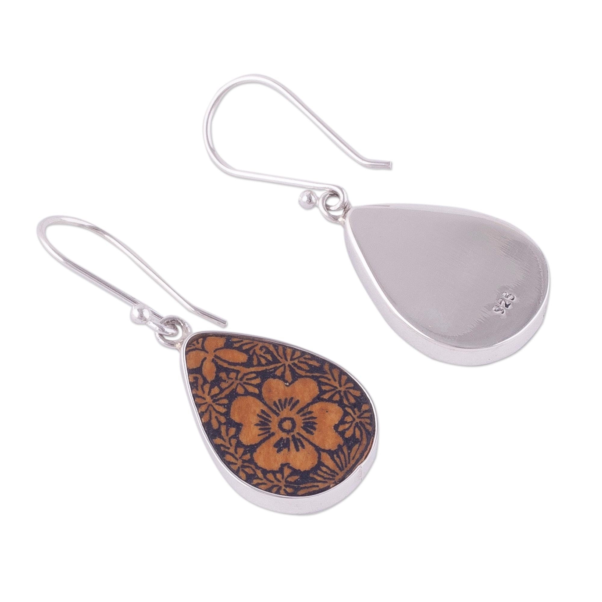 Premium Margarita Garden Floral Earrings - Sterling Silver & Pumpkin Shell from Peru