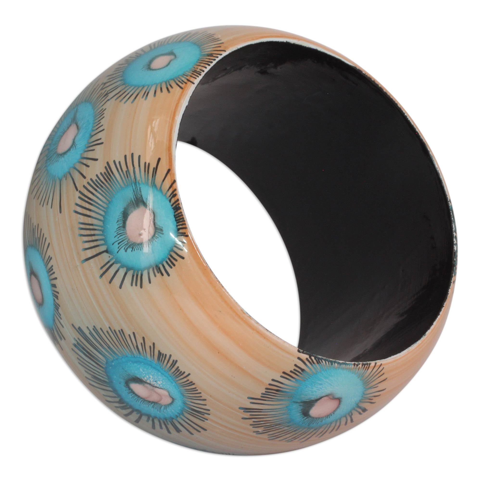 Premium Blue Anemone Wooden Bangle Bracelet