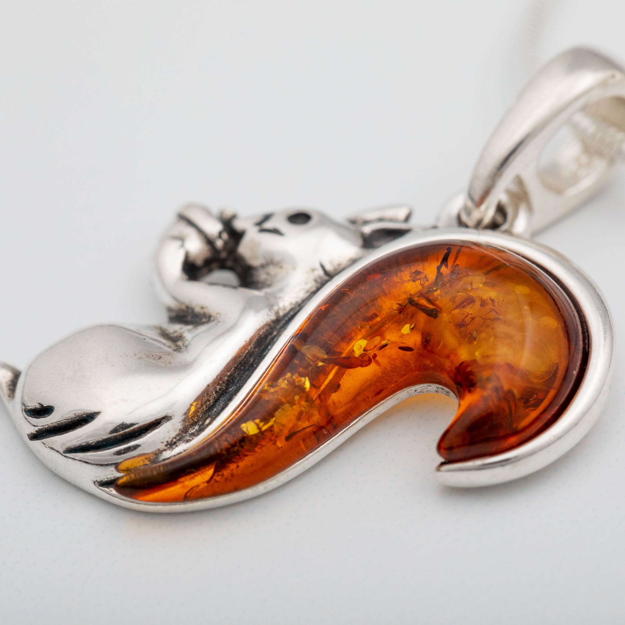 Premium Squirrel Tail Baltic Amber & Sterling Silver Necklace