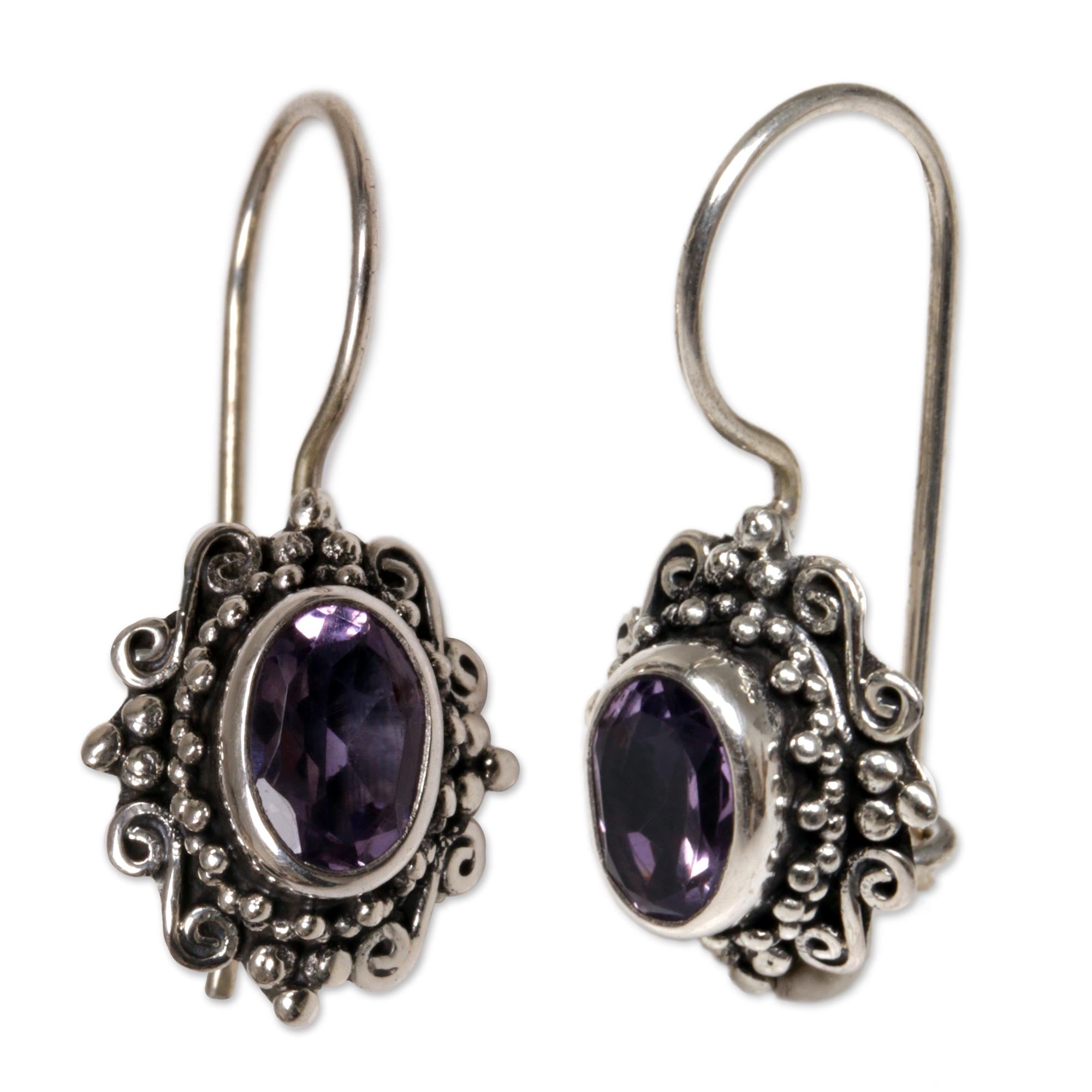 Premium Handcrafted Amethyst Sterling Silver Drop Earrings - Nature's Mirrors Collection