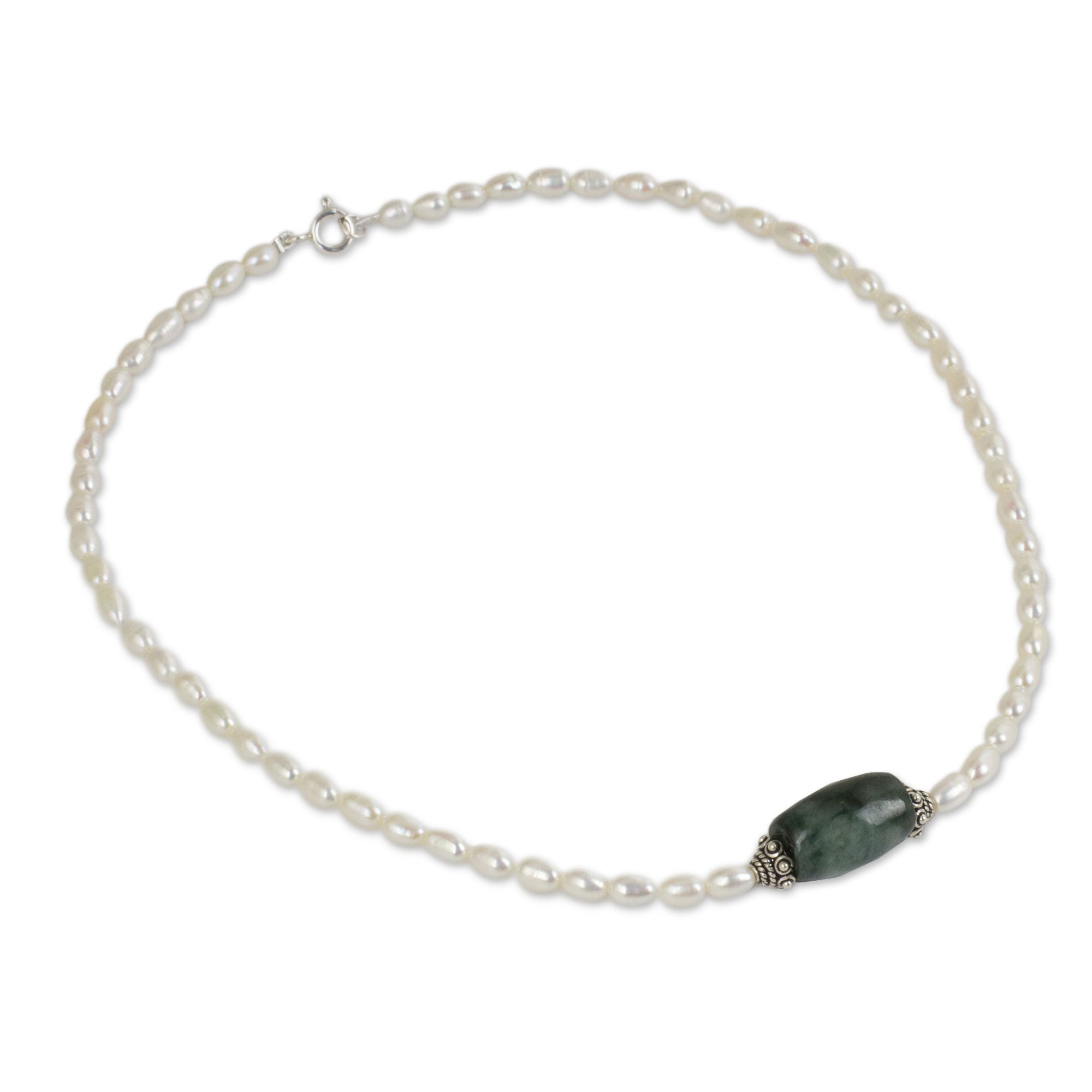 Premium Artisan Crafted Jade and Pearl Necklace - Purity and Love Collection